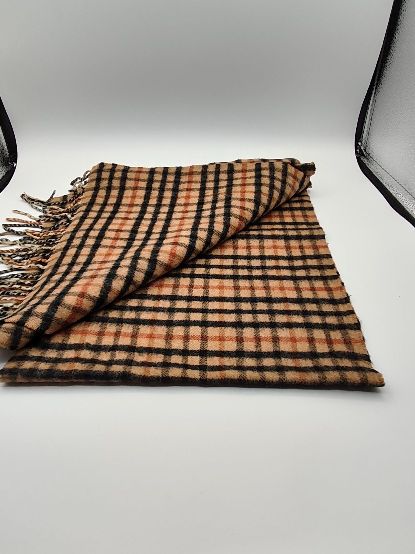 DAKS Beige & Black Checked Scarf Made in Scotland image 5