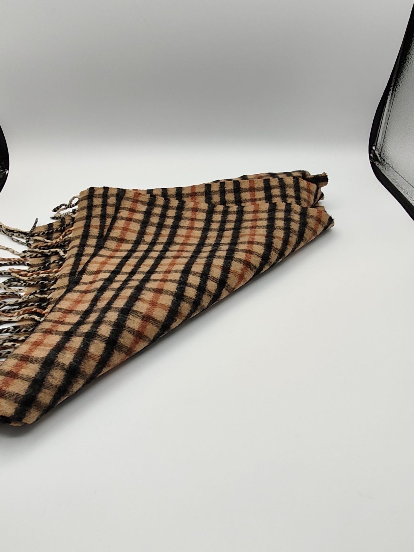 DAKS Beige & Black Checked Scarf Made in Scotland image 6