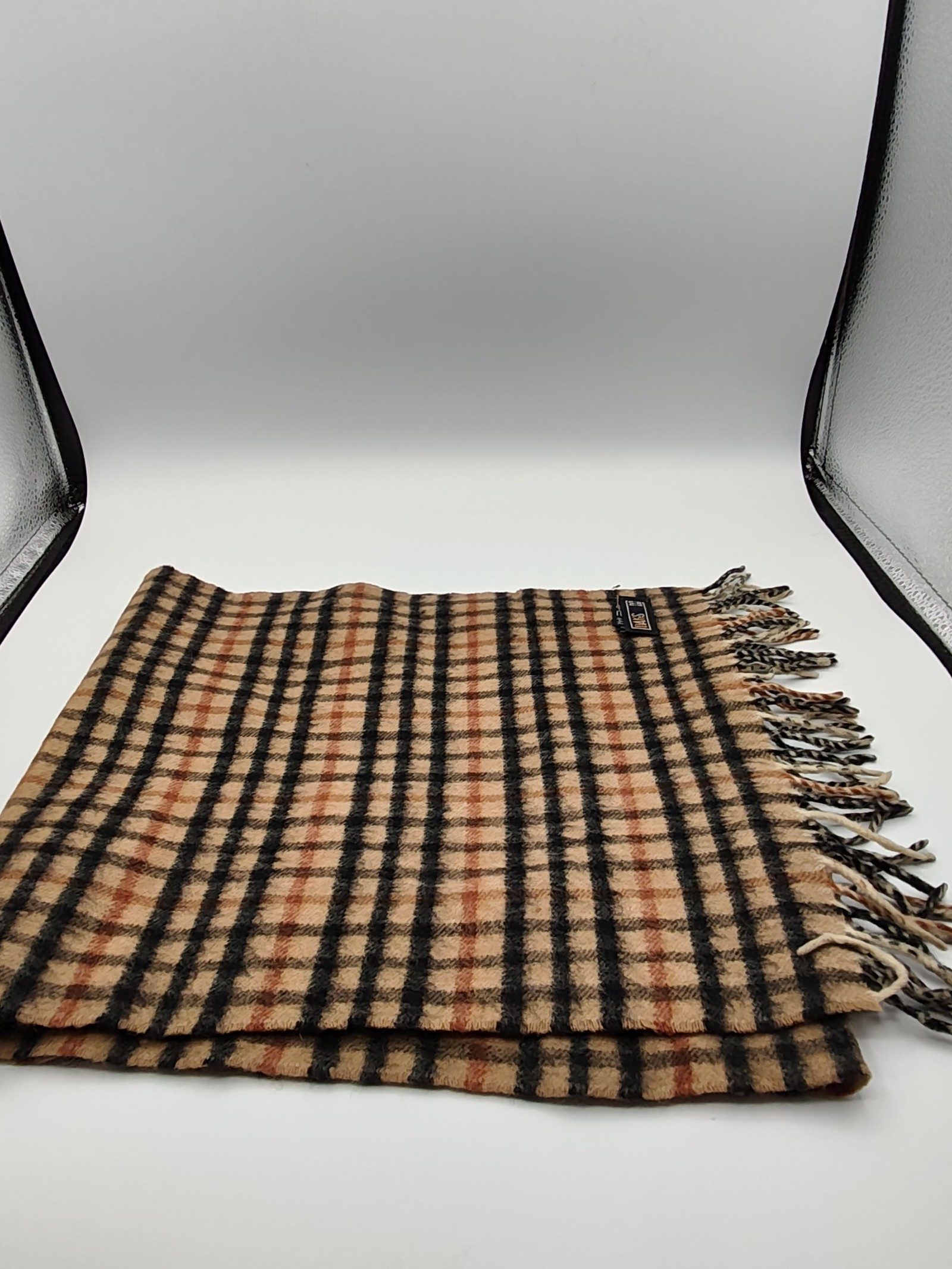 DAKS Beige & Black Checked Scarf Made in Scotland image 7
