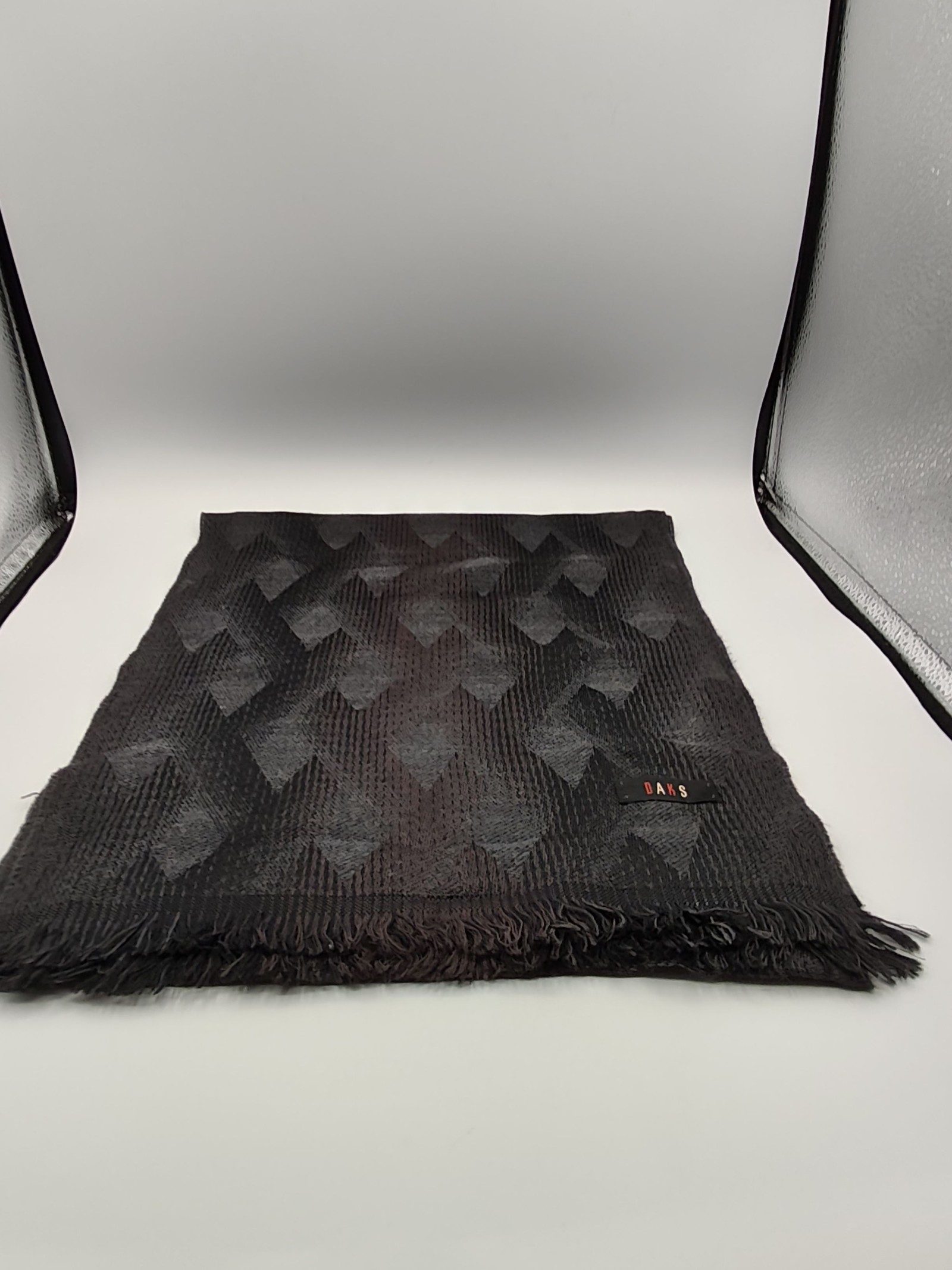 DAKS Black & Grey Wool Scarf Unisex