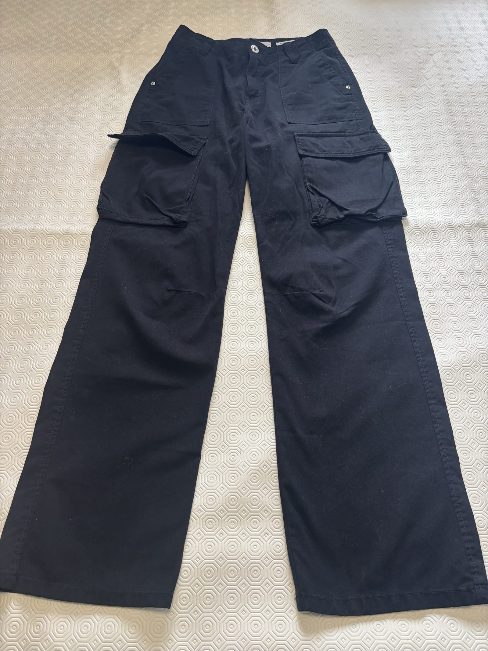 Bershka Black Cargo Trousers UK 8 Medium Rise