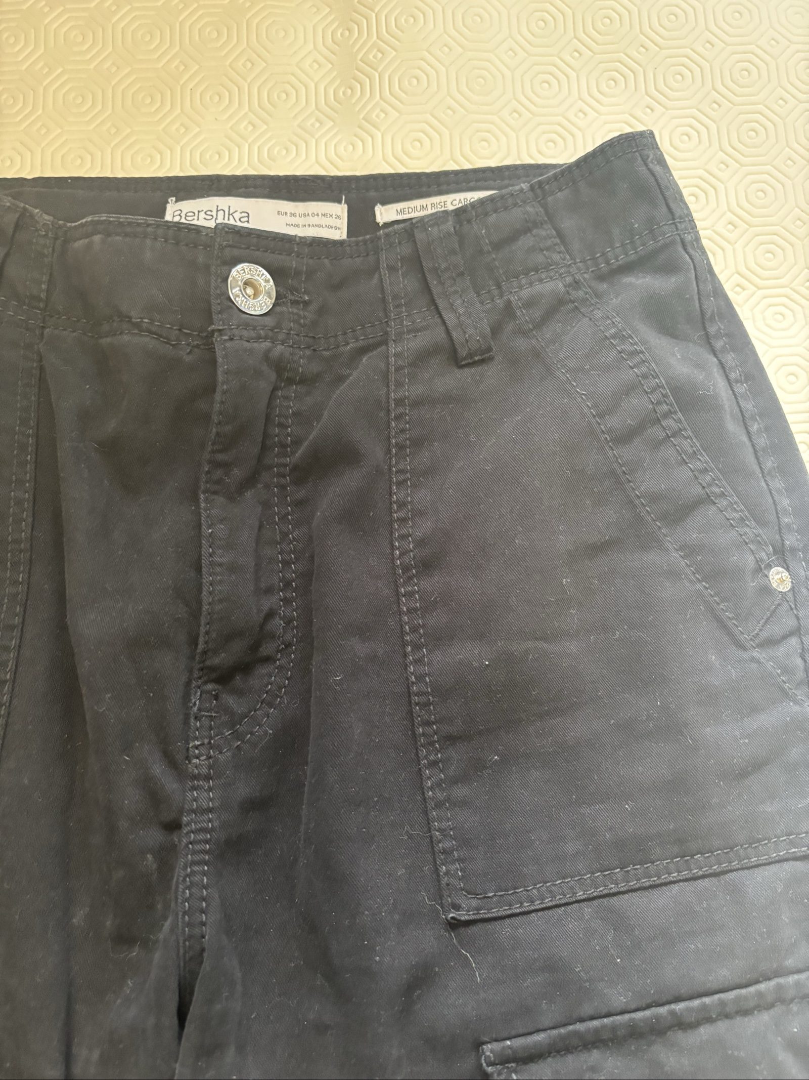 Bershka Black Cargo Trousers UK 8 Medium Rise image 3