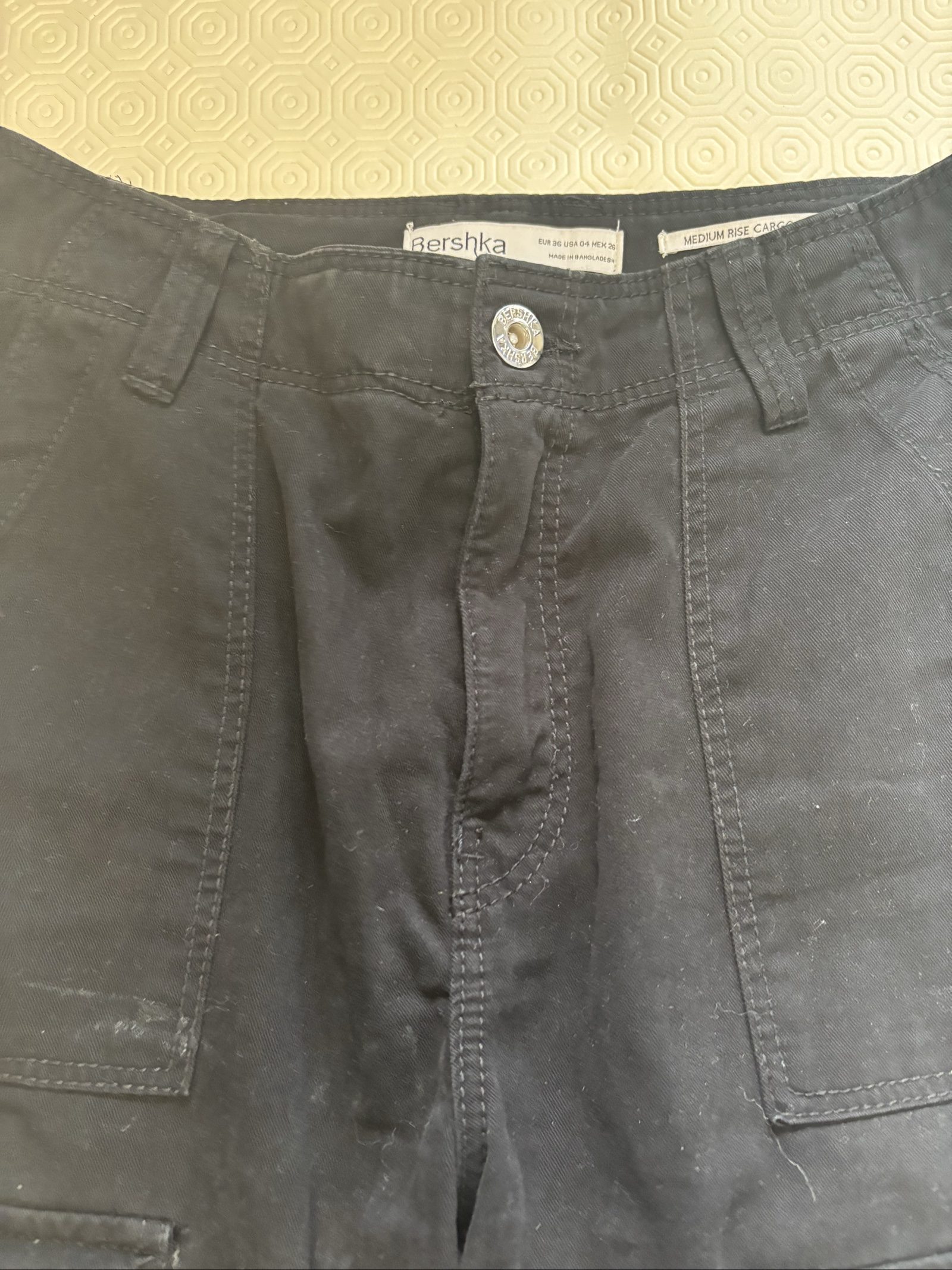 Bershka Black Cargo Trousers UK 8 Medium Rise image 4
