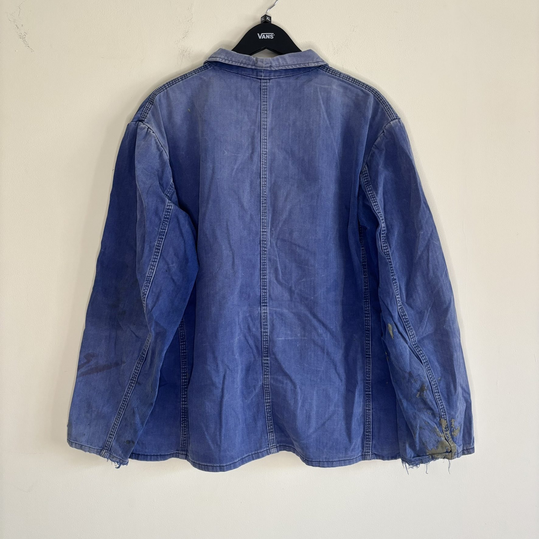 Vintage Bücking Dreinaht German Work Chore Jacket Faded Blue Herringbone 56 L image 5