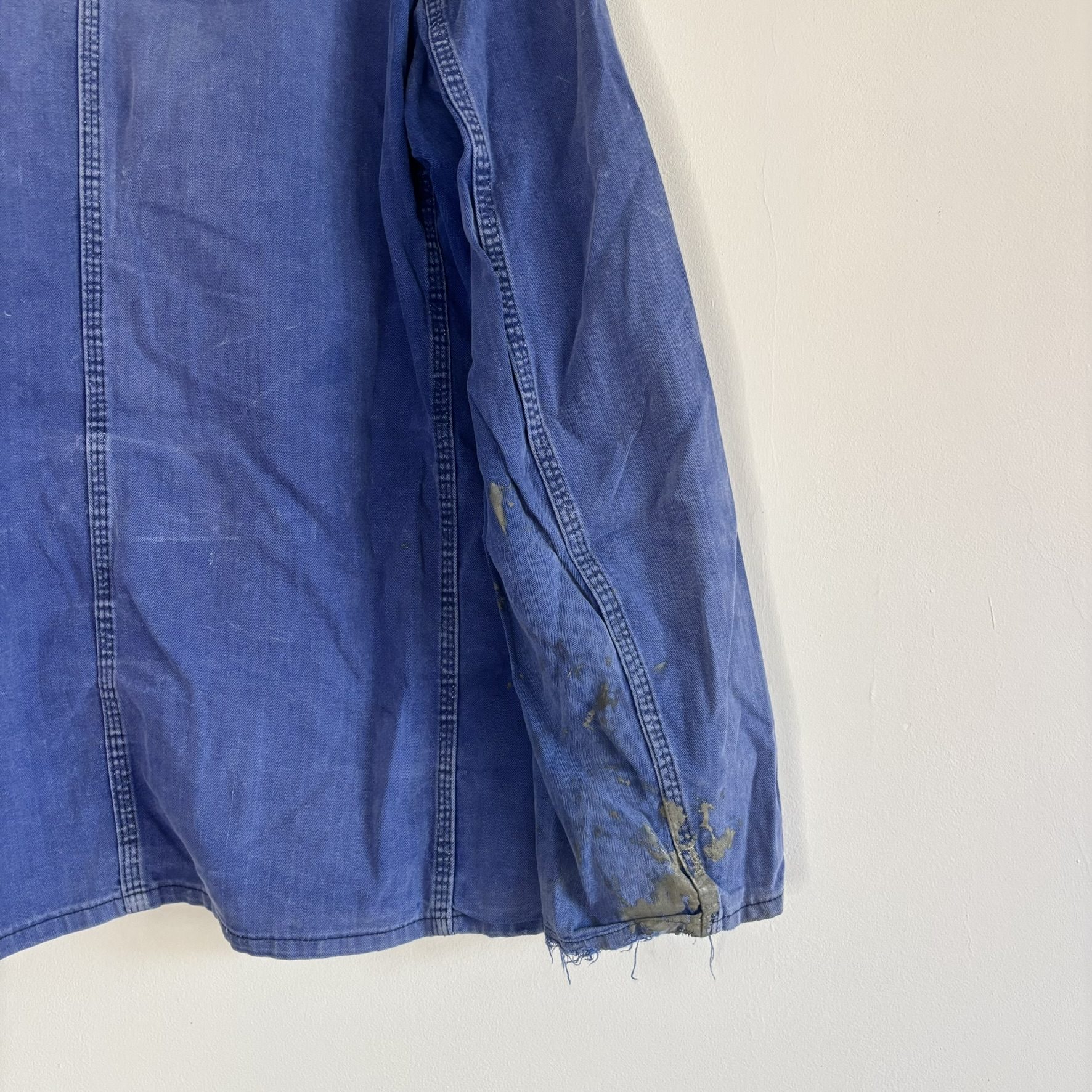 Vintage Bücking Dreinaht German Work Chore Jacket Faded Blue Herringbone 56 L image 7