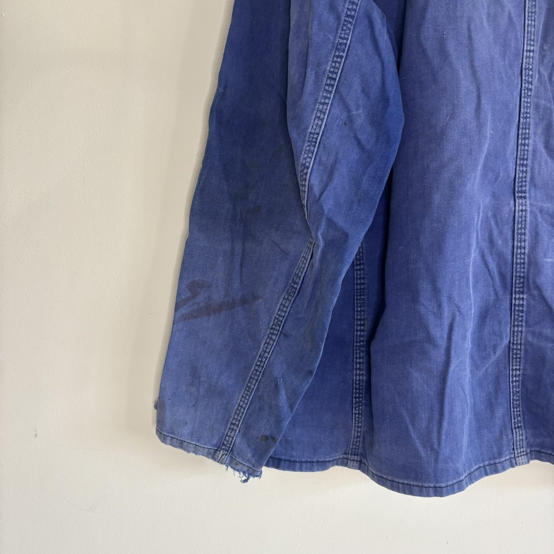 Vintage Bücking Dreinaht German Work Chore Jacket Faded Blue Herringbone 56 L image 6