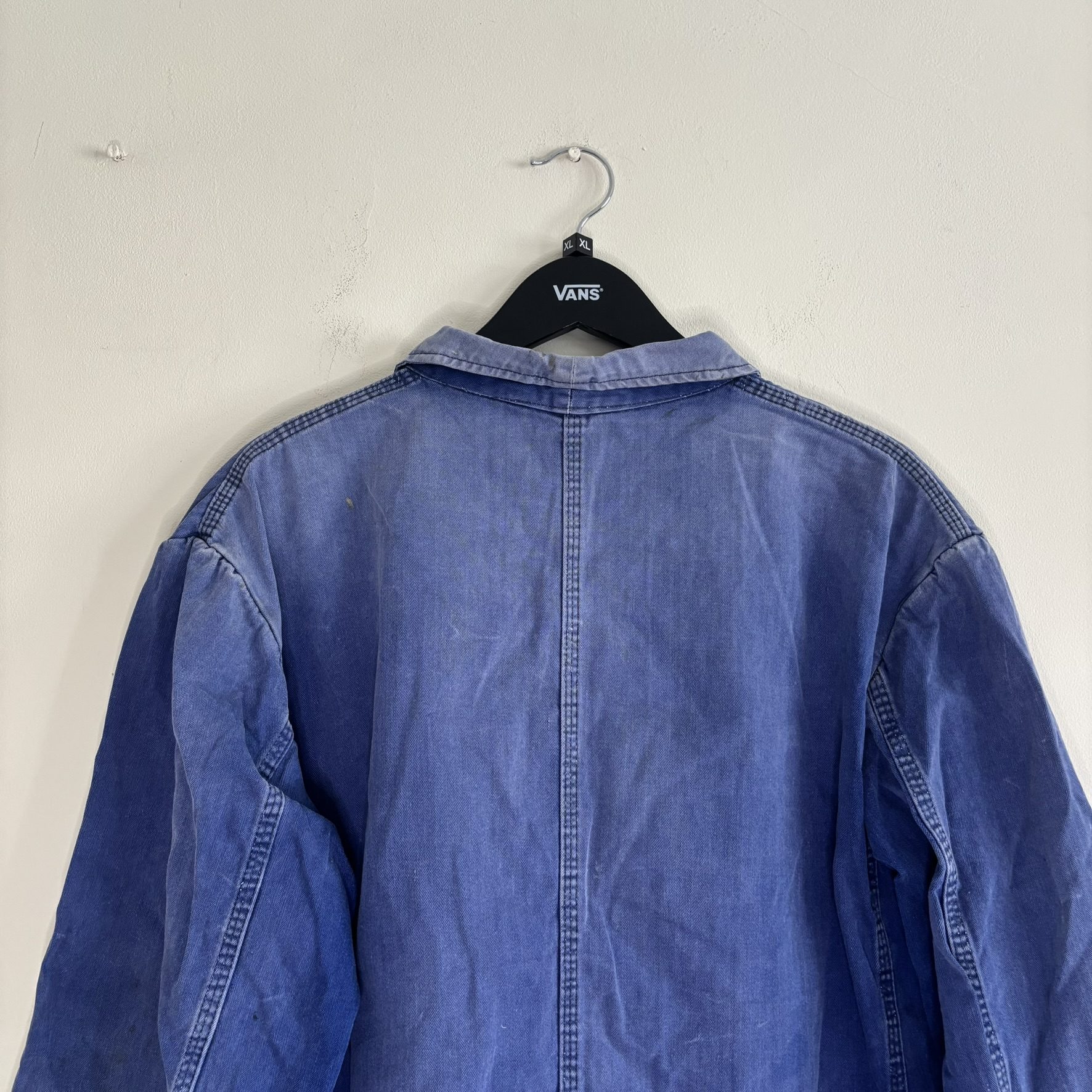 Vintage Bücking Dreinaht German Work Chore Jacket Faded Blue Herringbone 56 L image 8