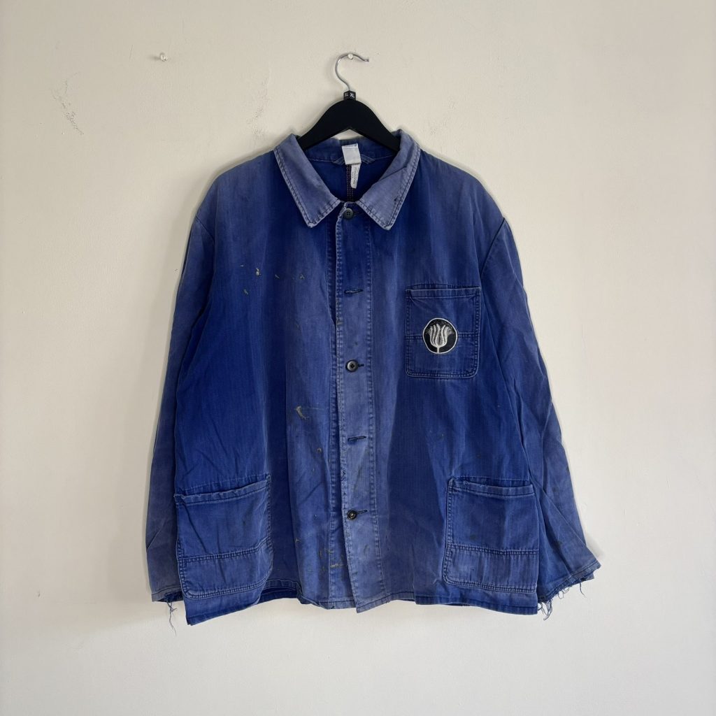 Vintage Bücking Dreinaht German Work Chore Jacket Faded Blue Herringbone 56 L