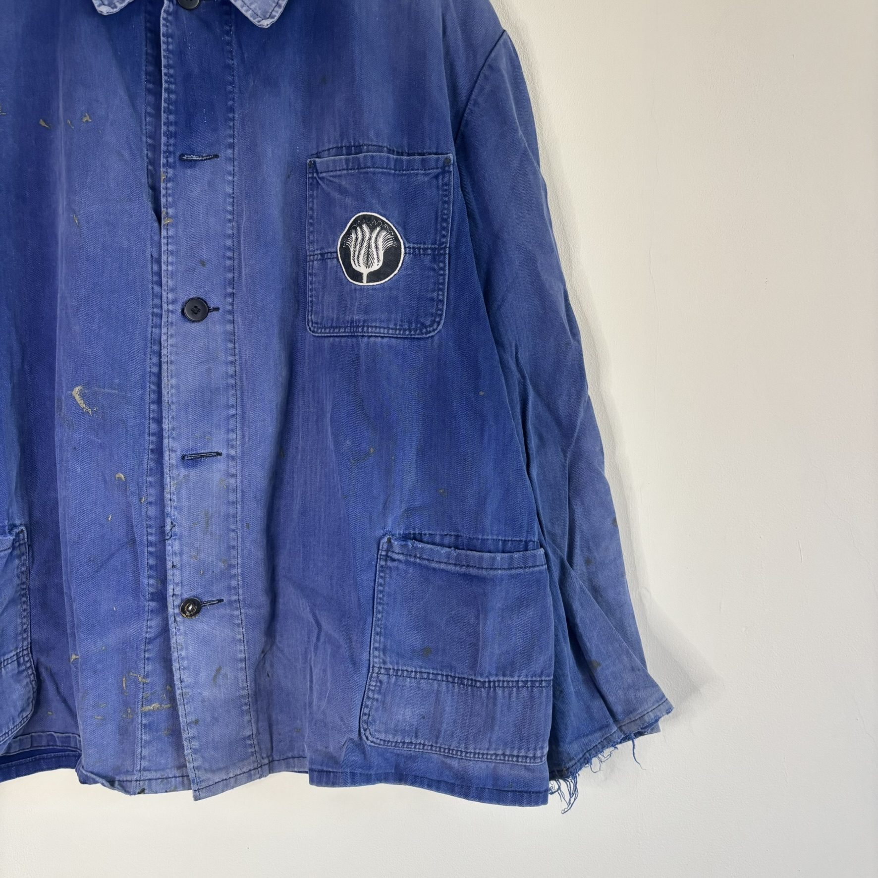 Vintage Bücking Dreinaht German Work Chore Jacket Faded Blue Herringbone 56 L image 10