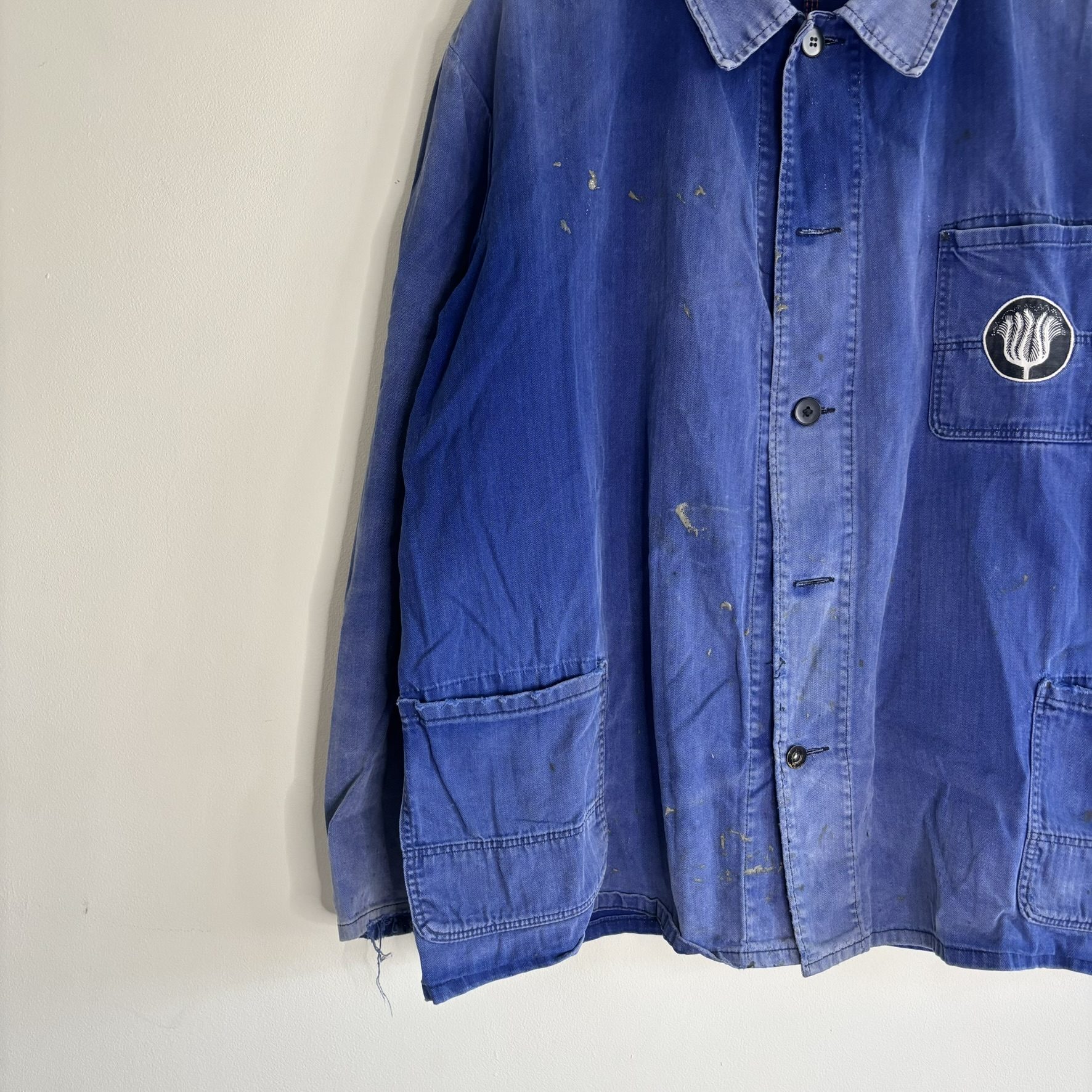 Vintage Bücking Dreinaht German Work Chore Jacket Faded Blue Herringbone 56 L image 4