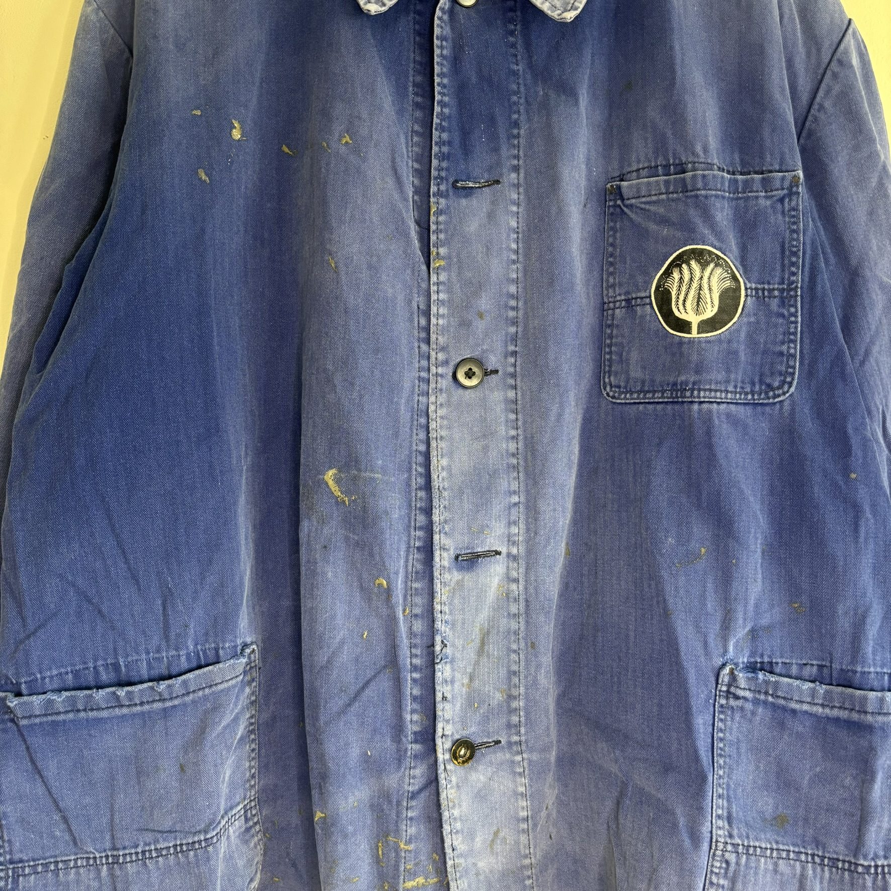 Vintage Bücking Dreinaht German Work Chore Jacket Faded Blue Herringbone 56 L image 3