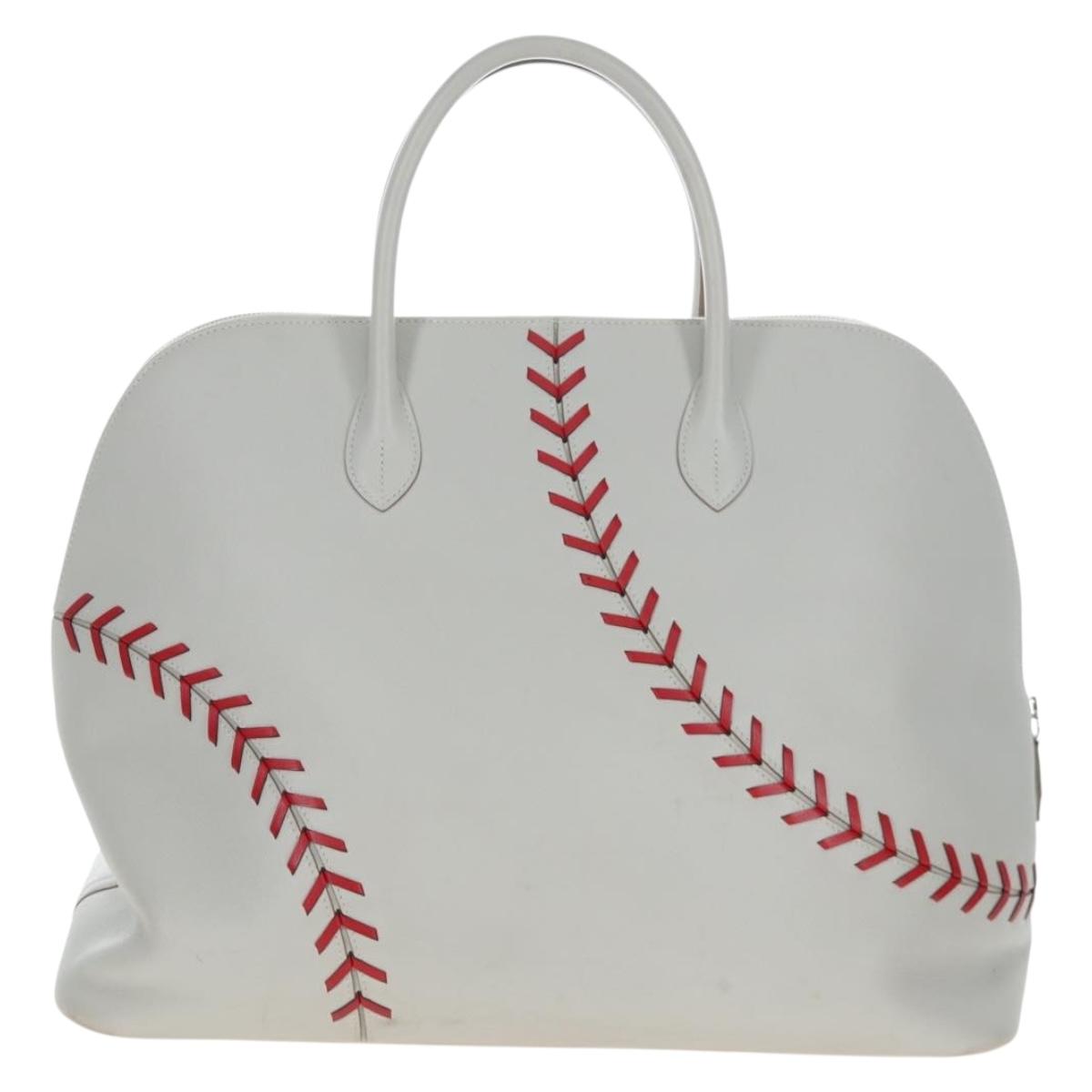 HERMES Bolide 1923 Baseball 45 Hand Bag Leather Gray Silver Auth 203835M image 4
