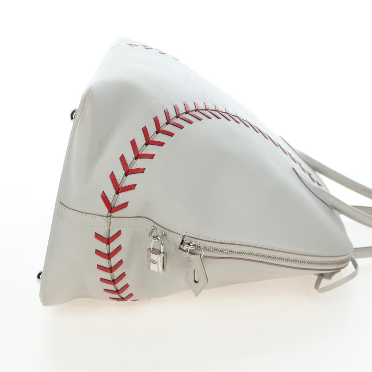 HERMES Bolide 1923 Baseball 45 Hand Bag Leather Gray Silver Auth 203835M image 8