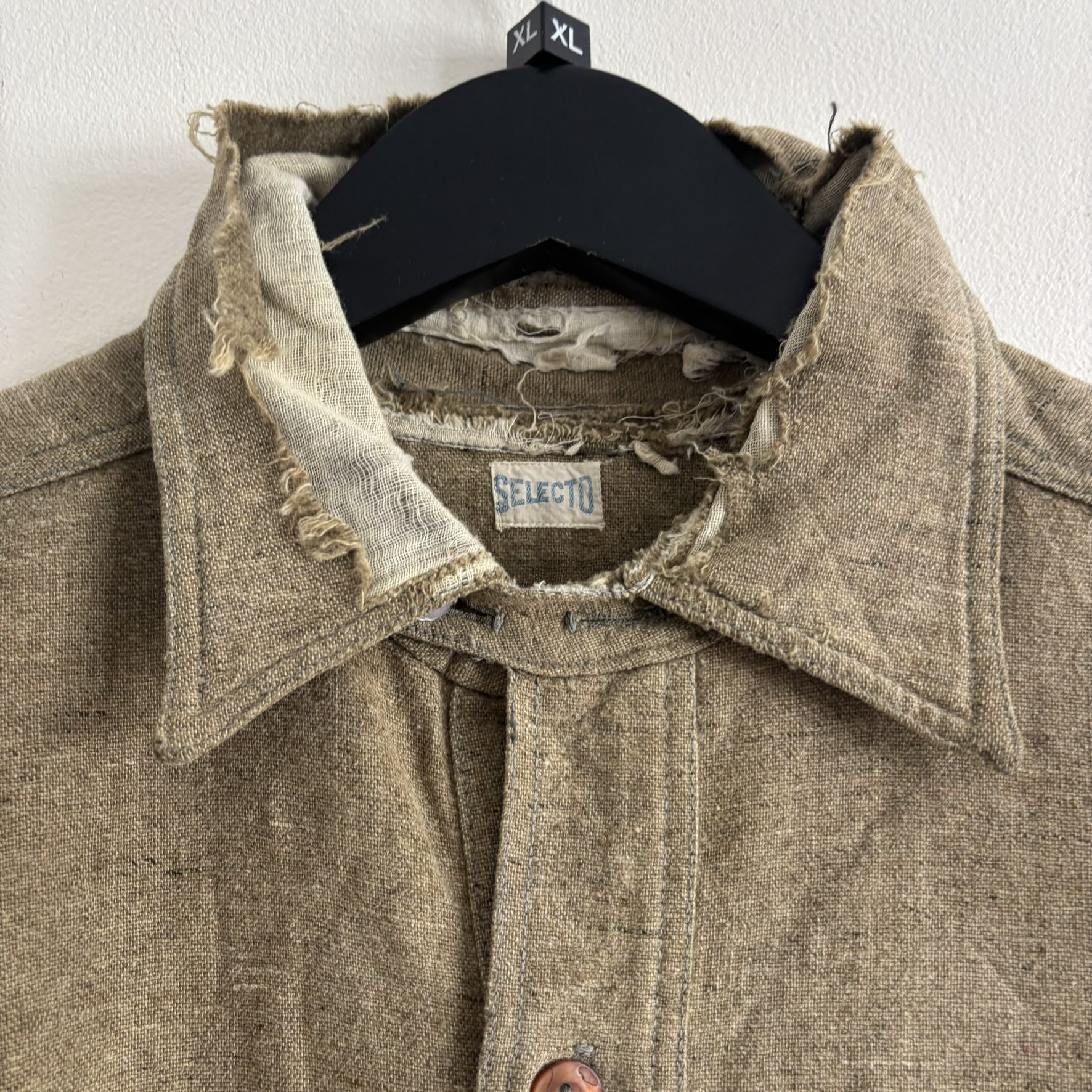 Vintage 1930s 40s Selecto Pullover Work Shirt Distressed Olive Green Placket image 9