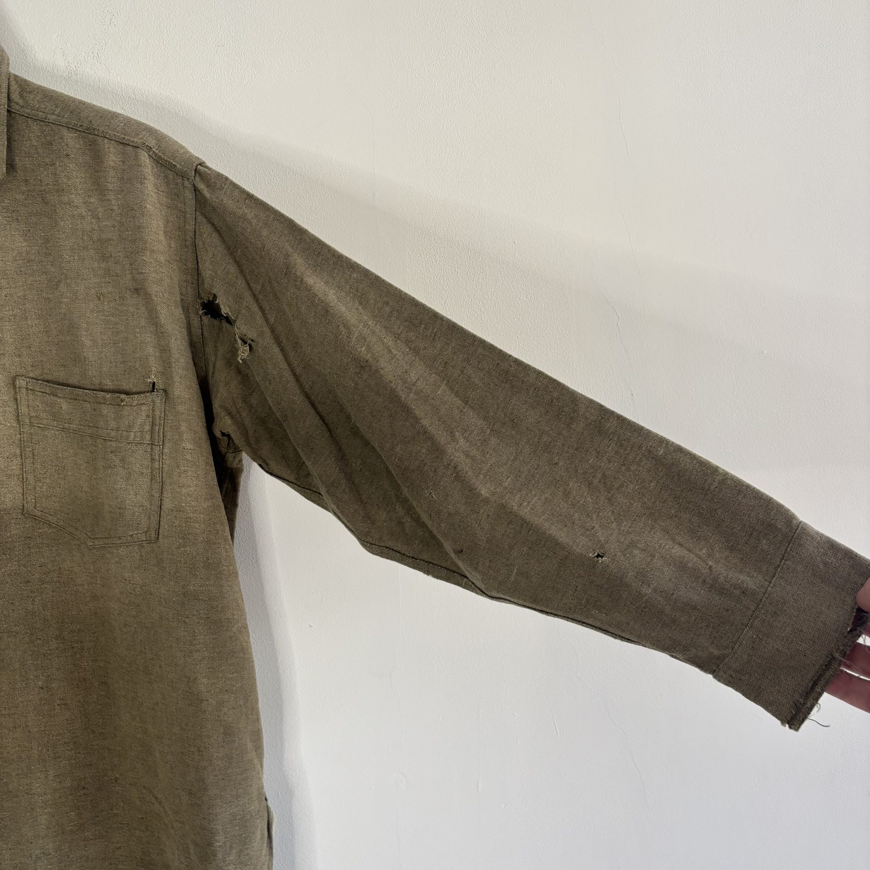 Vintage 1930s 40s Selecto Pullover Work Shirt Distressed Olive Green Placket image 5