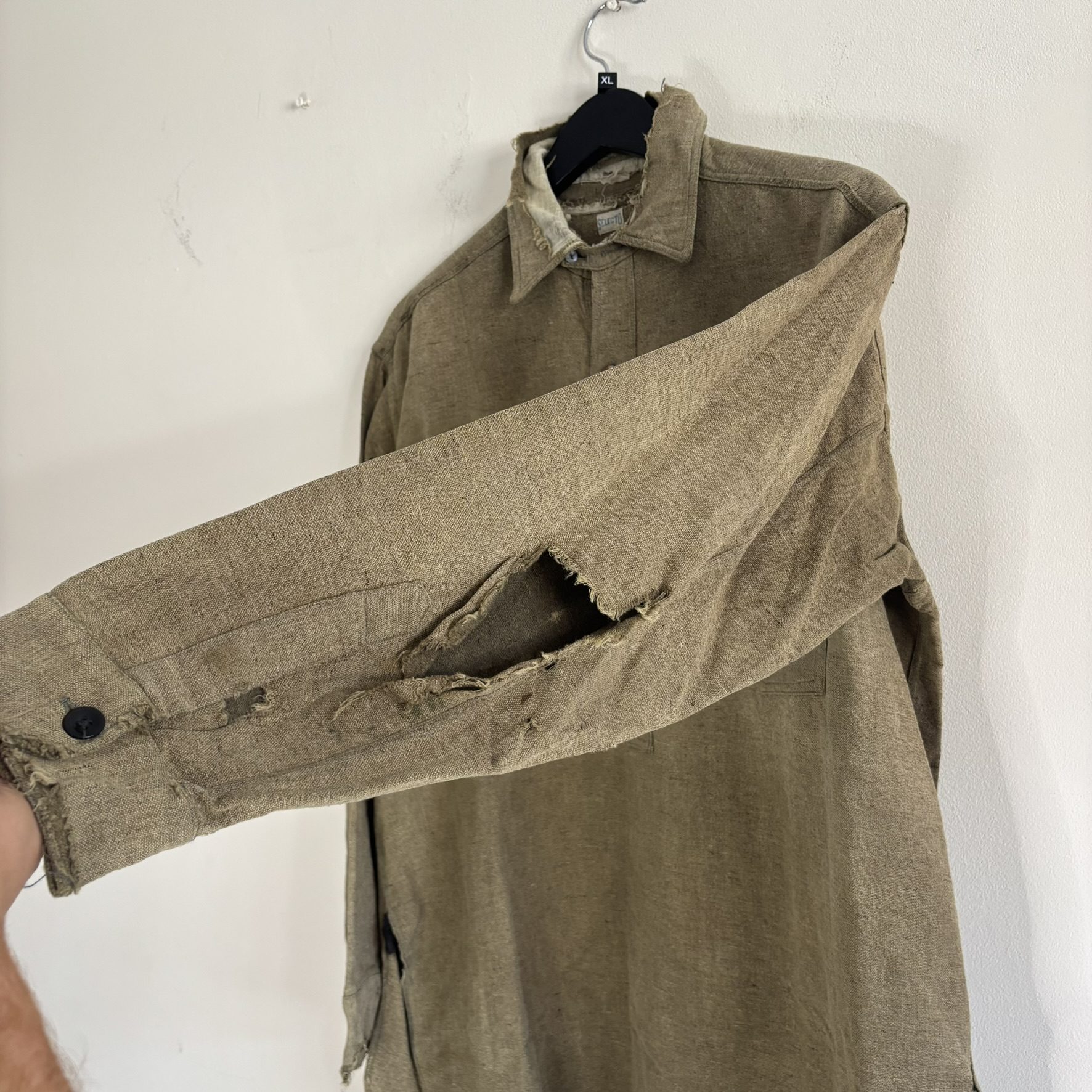 Vintage 1930s 40s Selecto Pullover Work Shirt Distressed Olive Green Placket image 8