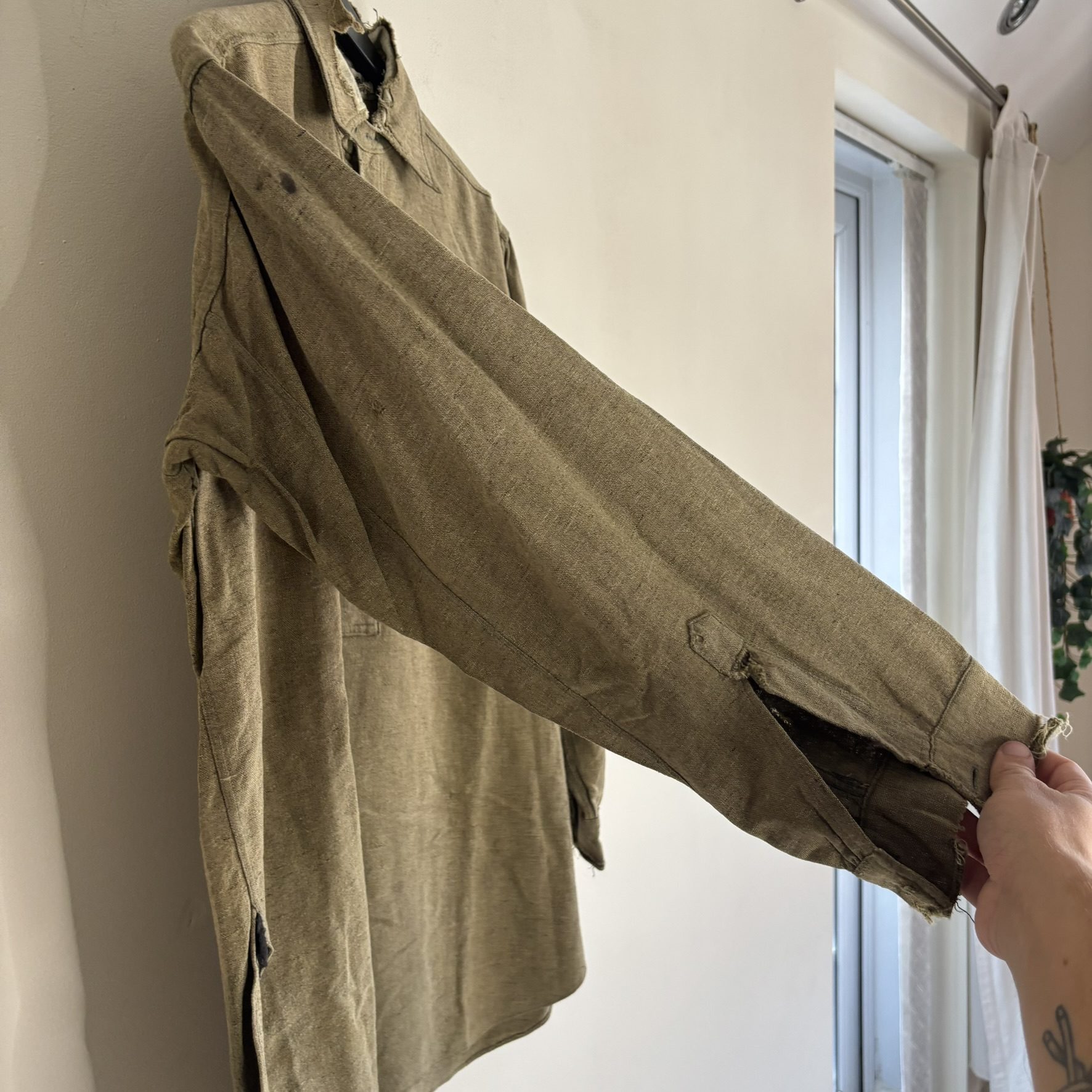 Vintage 1930s 40s Selecto Pullover Work Shirt Distressed Olive Green Placket image 7