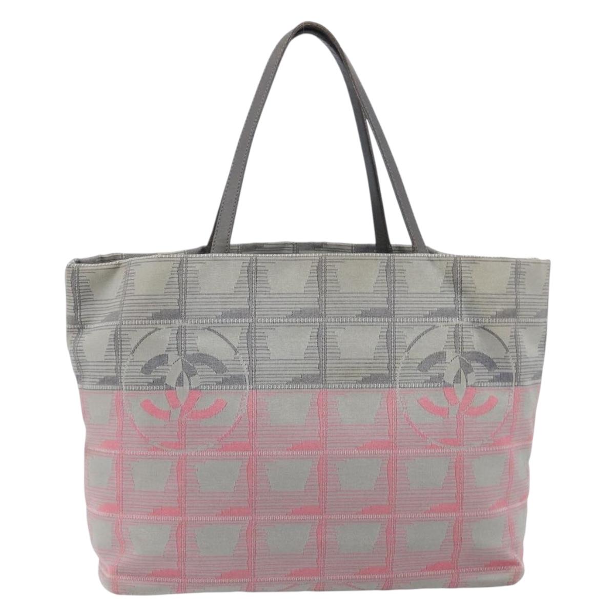 CHANEL New Travel Line Tote Bag Canvas Gray Silver CC Auth bs37392A image 2