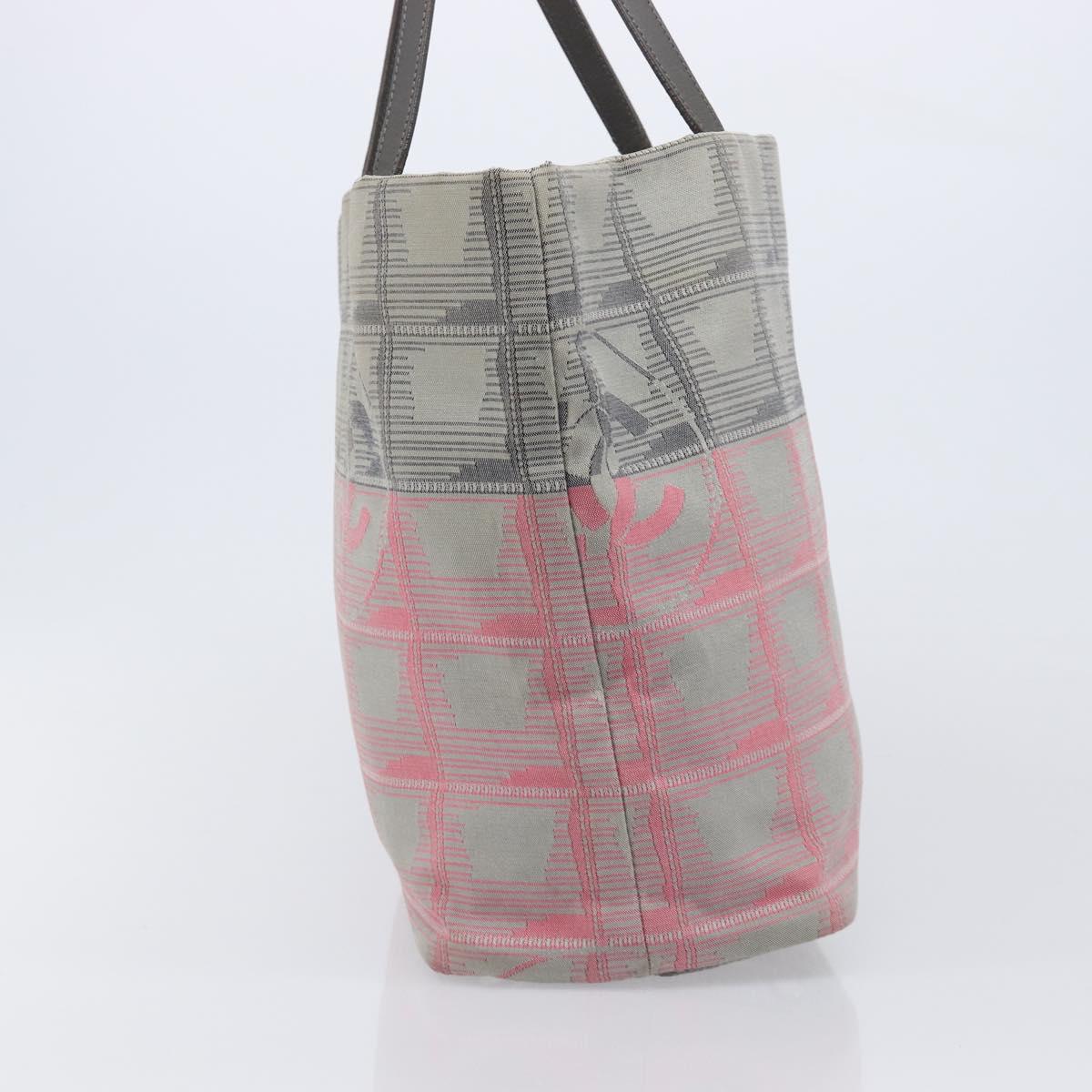 CHANEL New Travel Line Tote Bag Canvas Gray Silver CC Auth bs37392A image 4