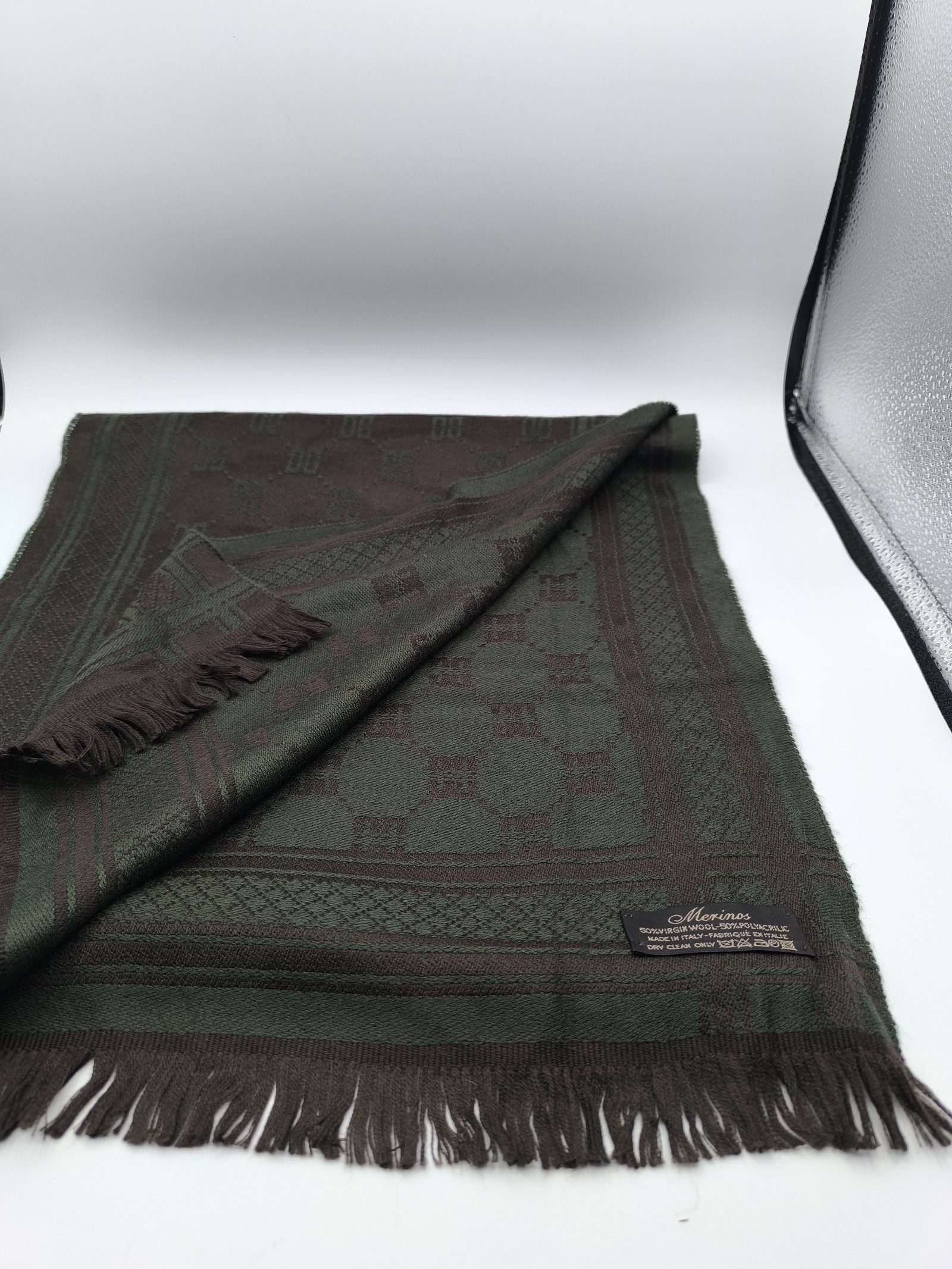 DAKS Brown & Green Merinos Virgin Wool & Polyacrylic Scarf image 3
