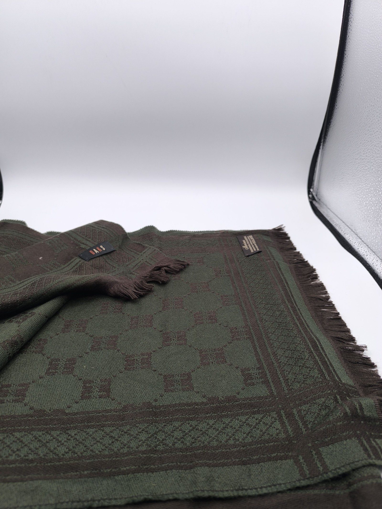 DAKS Brown & Green Merinos Virgin Wool & Polyacrylic Scarf image 8