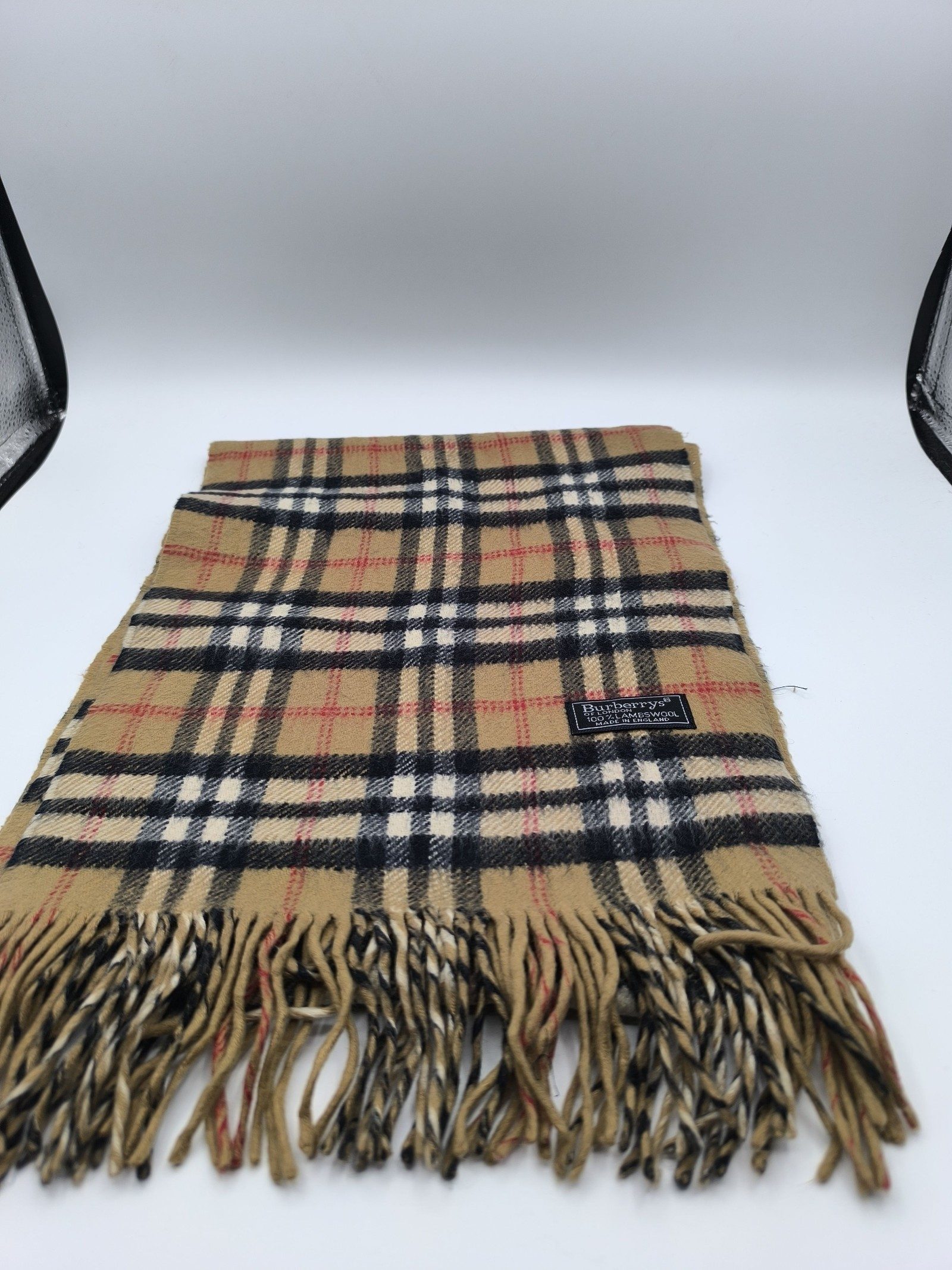 Burberry Beige & Black Check Lambswool Scarf