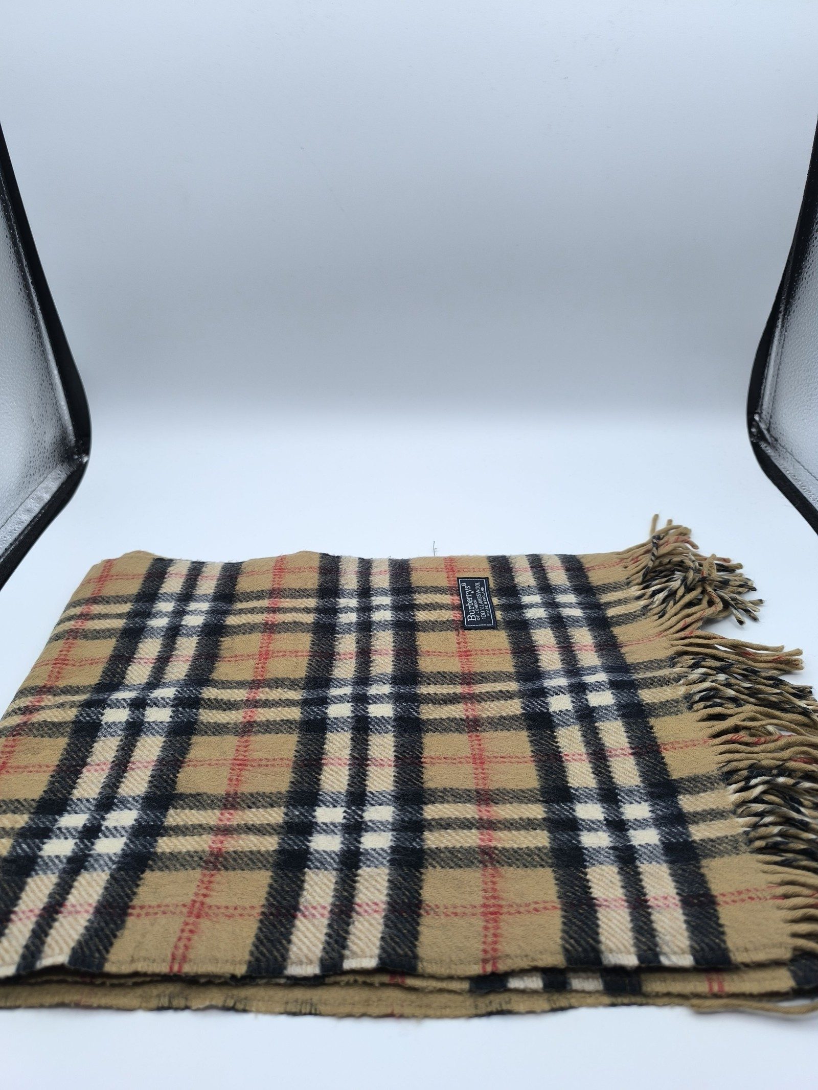 Burberry Beige & Black Check Lambswool Scarf image 6