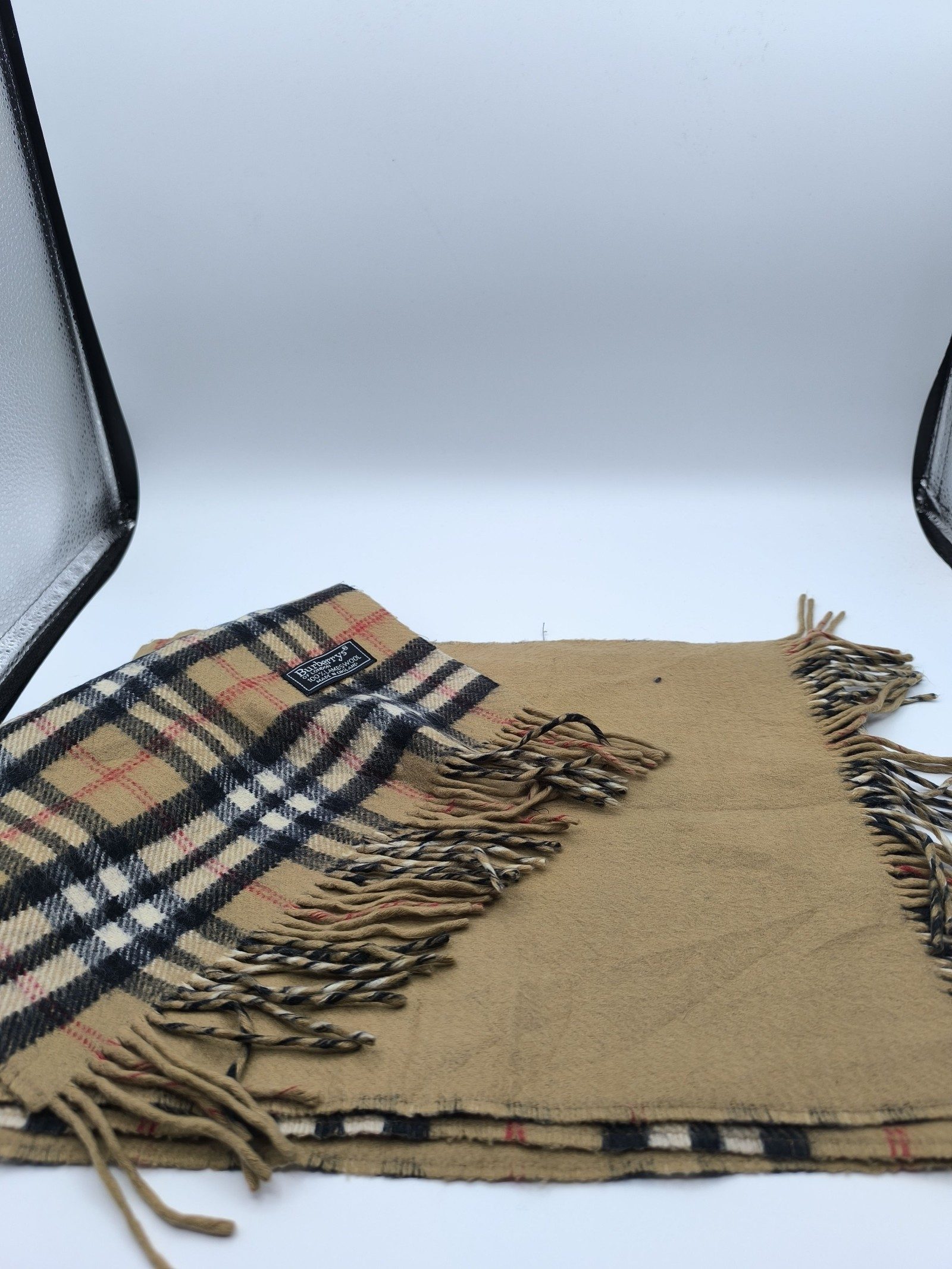 Burberry Beige & Black Check Lambswool Scarf image 7