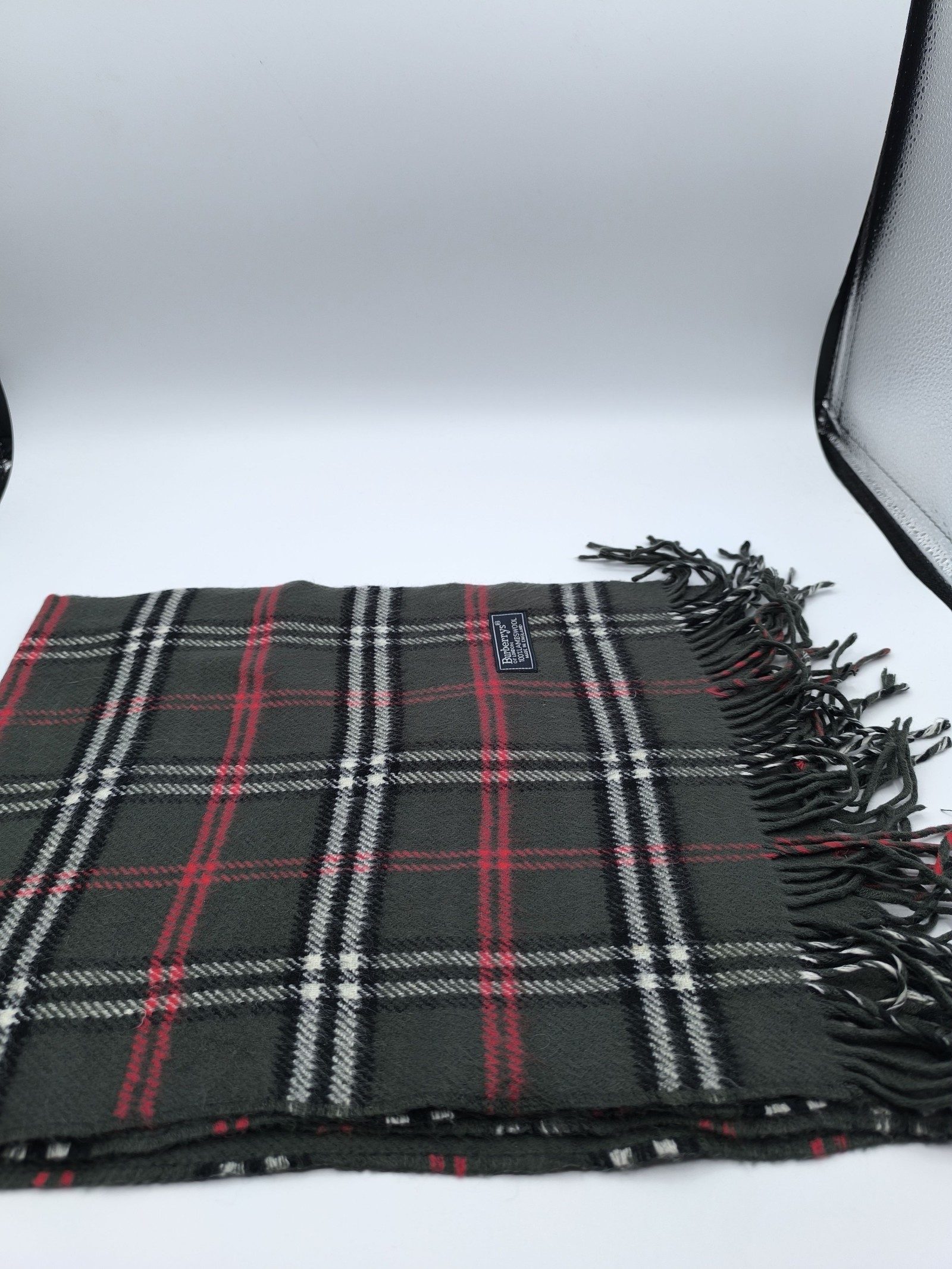 Burberry Green & Red Tartan Lambswool Scarf image 6