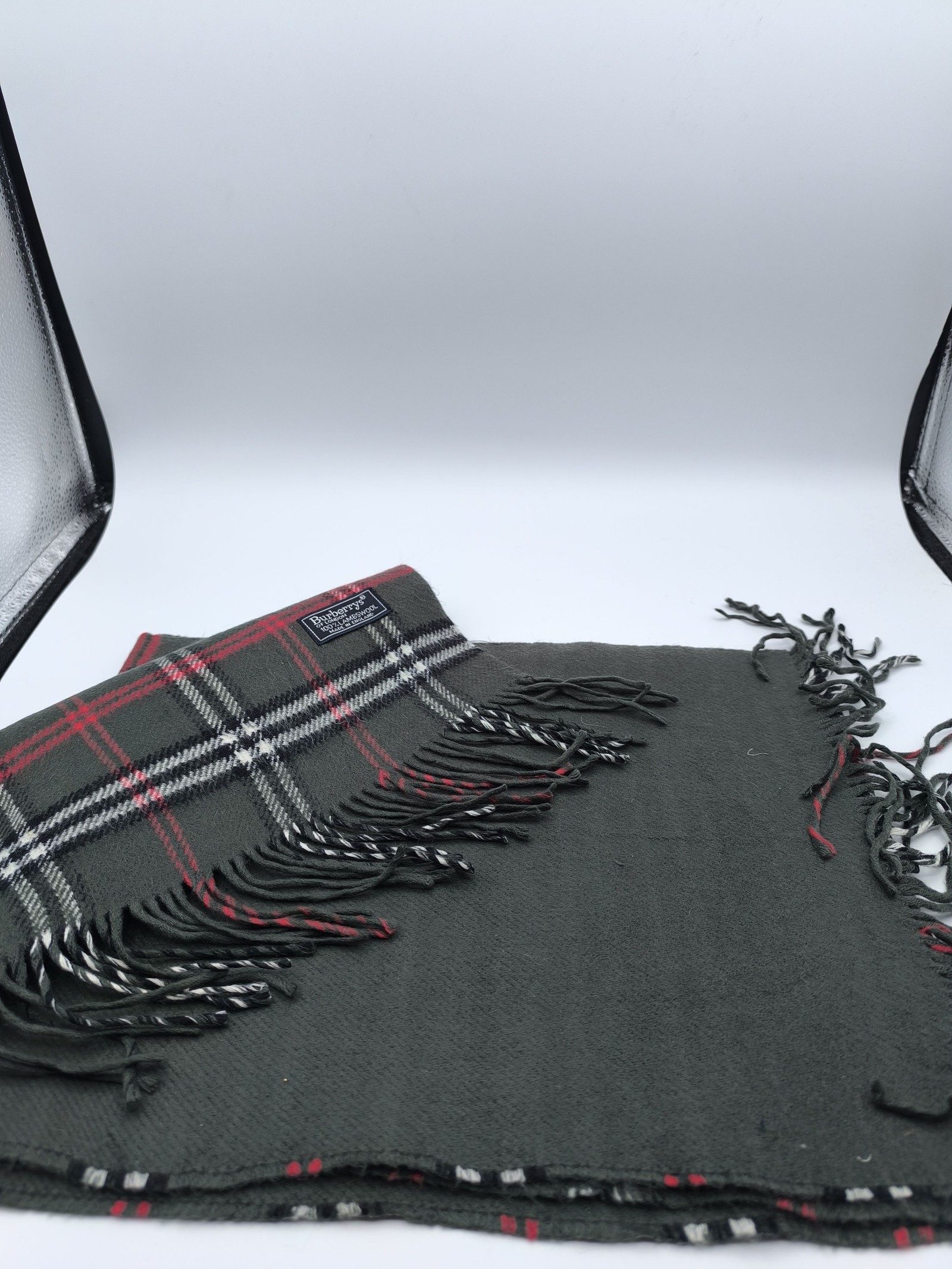 Burberry Green & Red Tartan Lambswool Scarf image 7