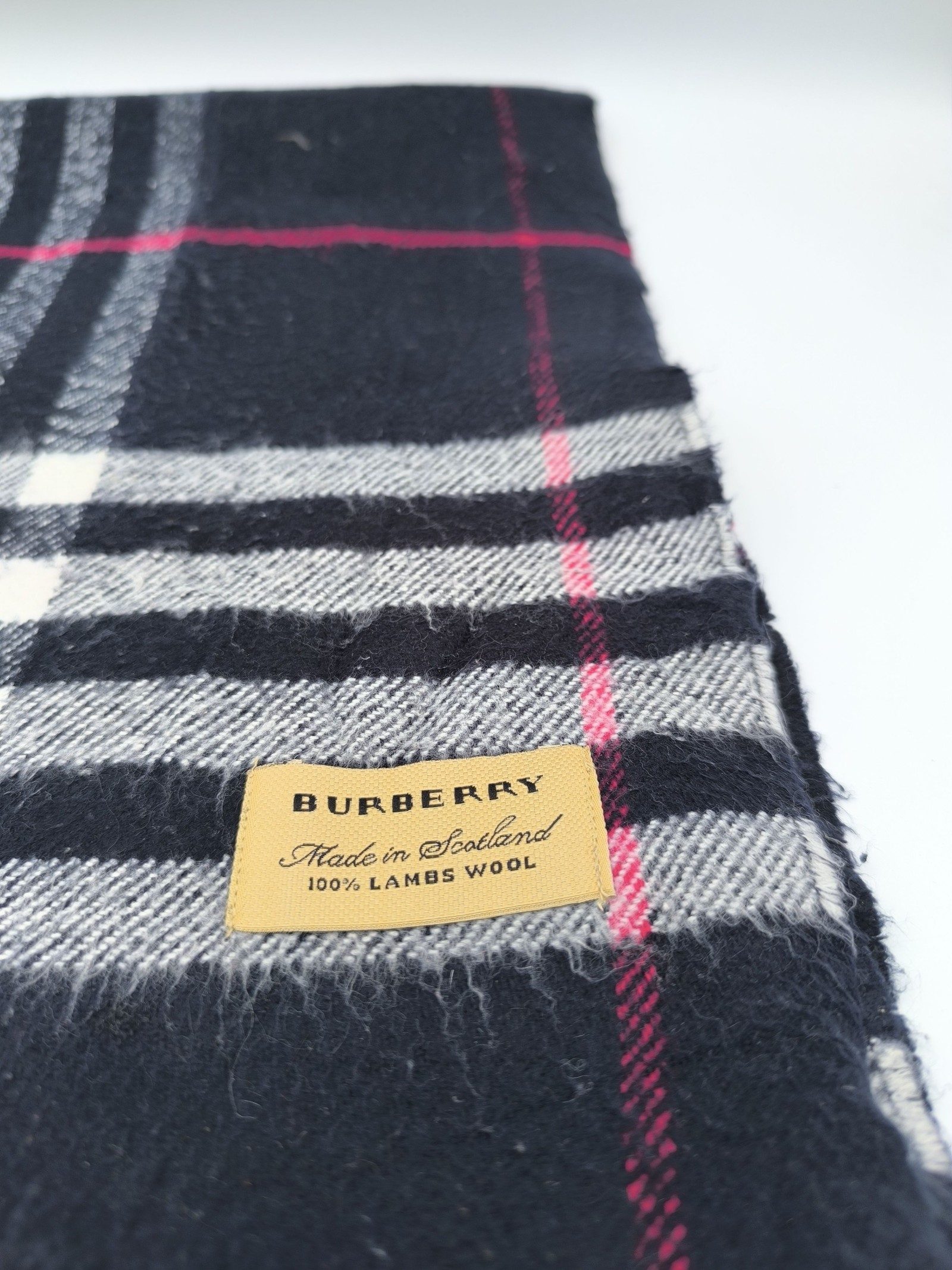 Burberry Black & White & Red Check Lambs Wool Scarf image 2