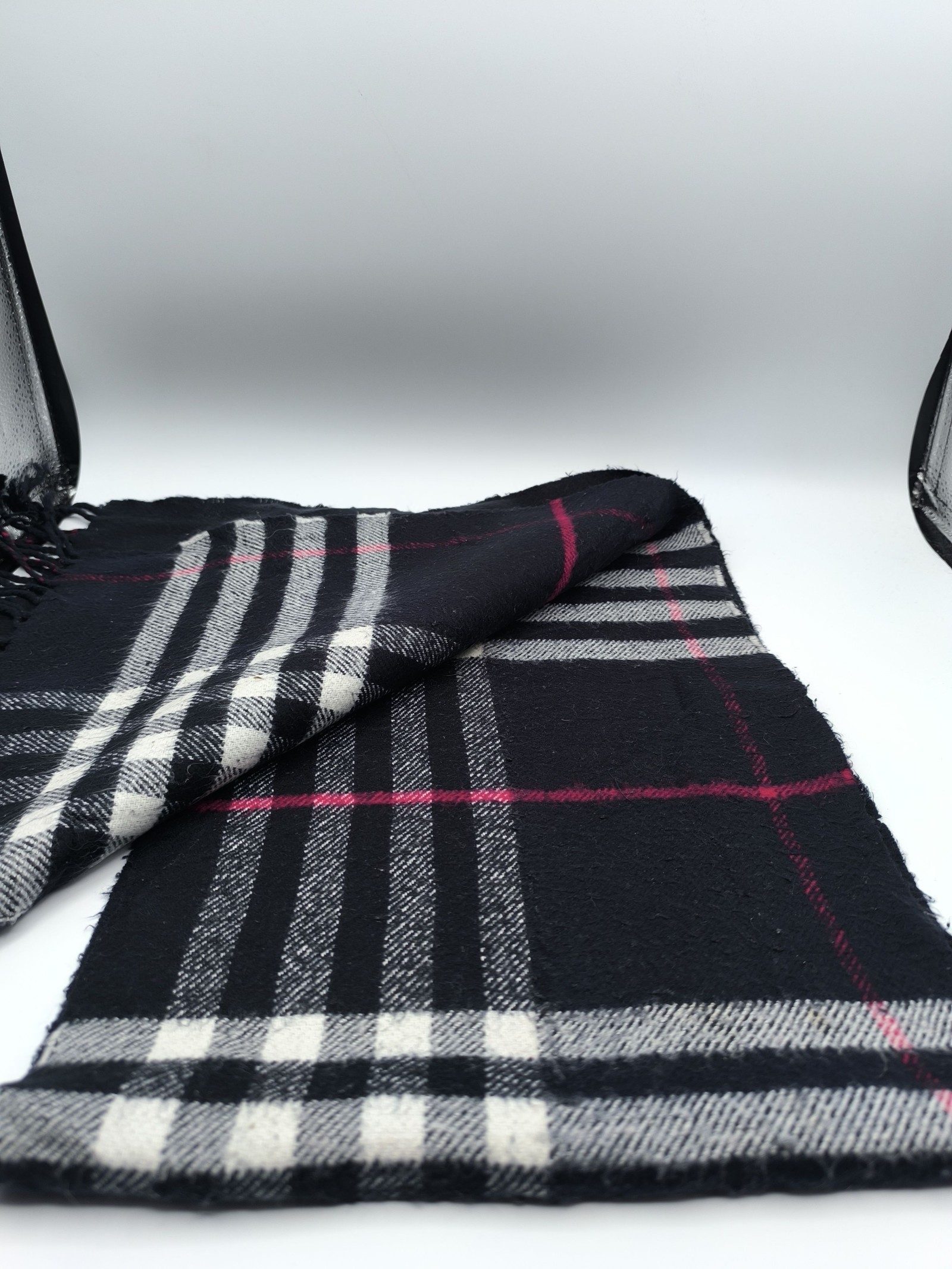 Burberry Black & White & Red Check Lambs Wool Scarf image 4