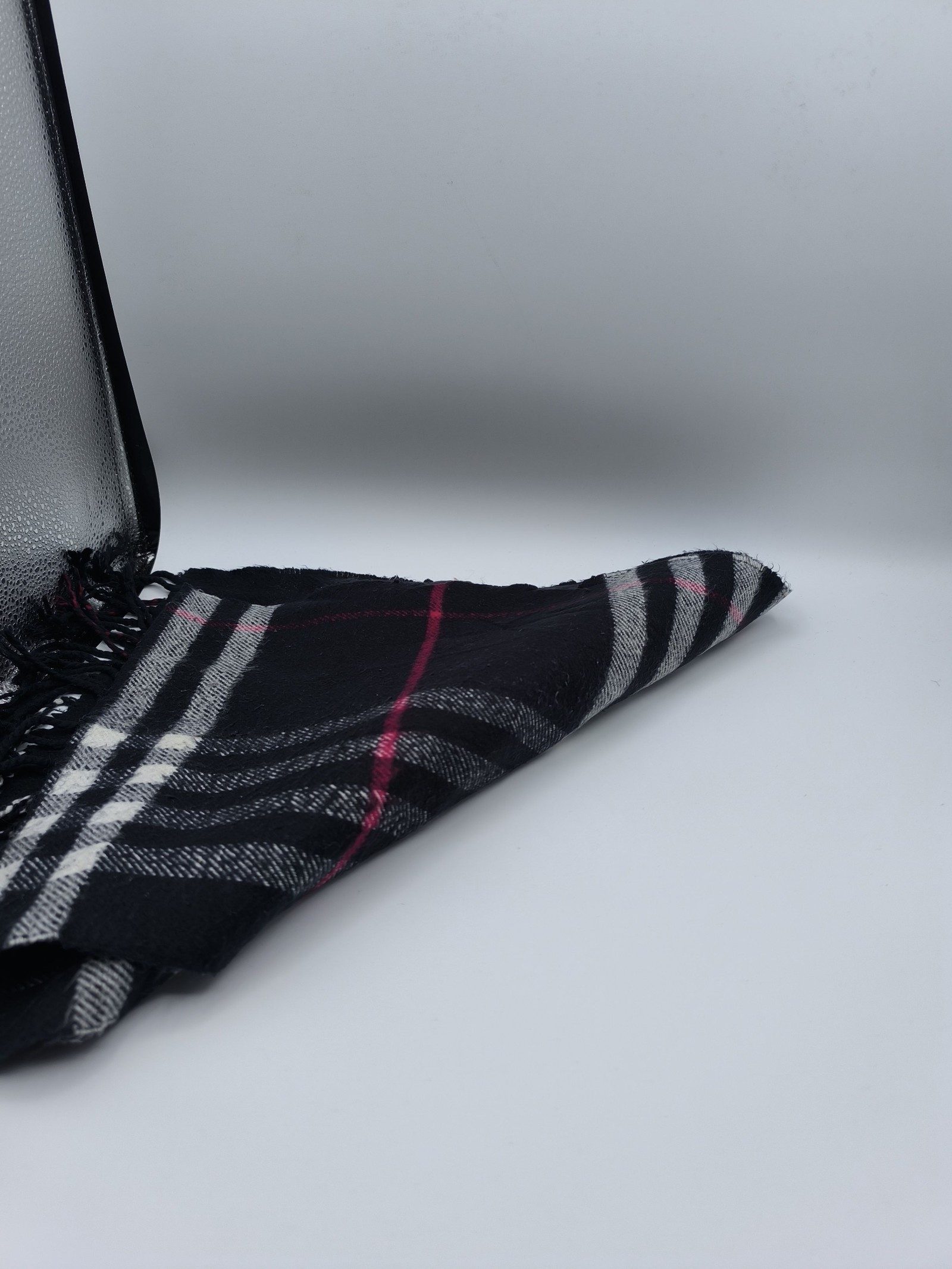 Burberry Black & White & Red Check Lambs Wool Scarf image 5