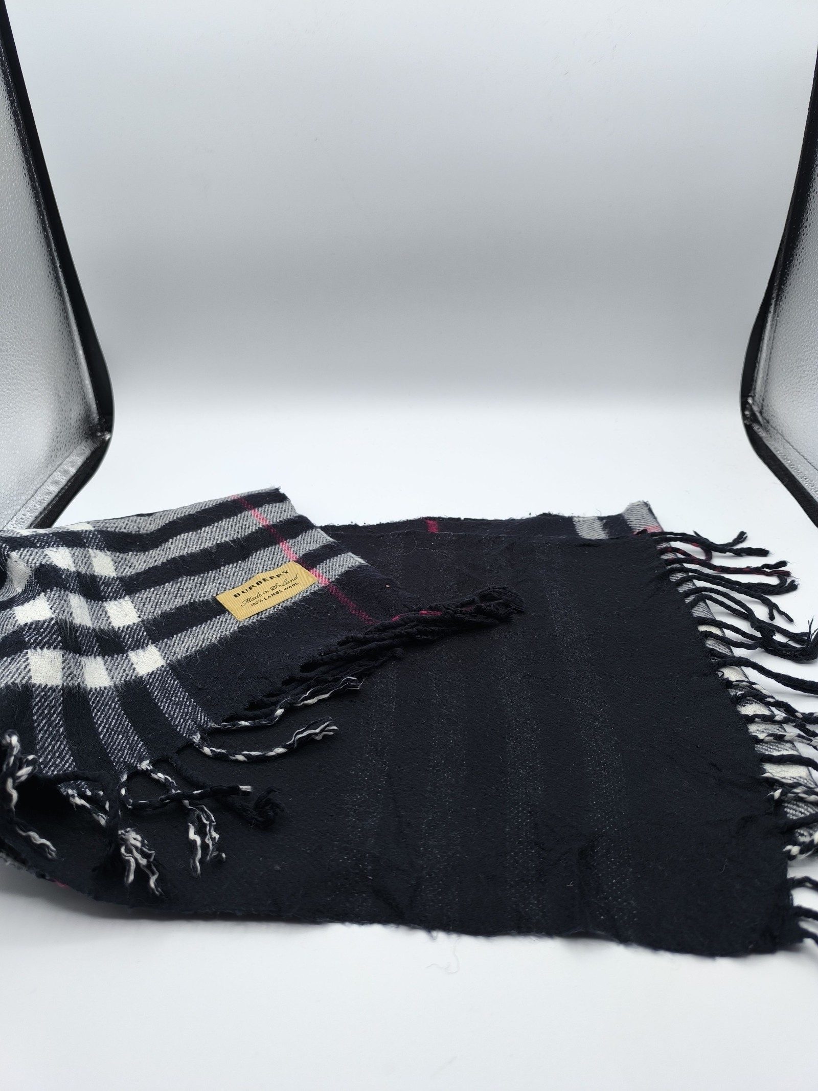 Burberry Black & White & Red Check Lambs Wool Scarf image 7