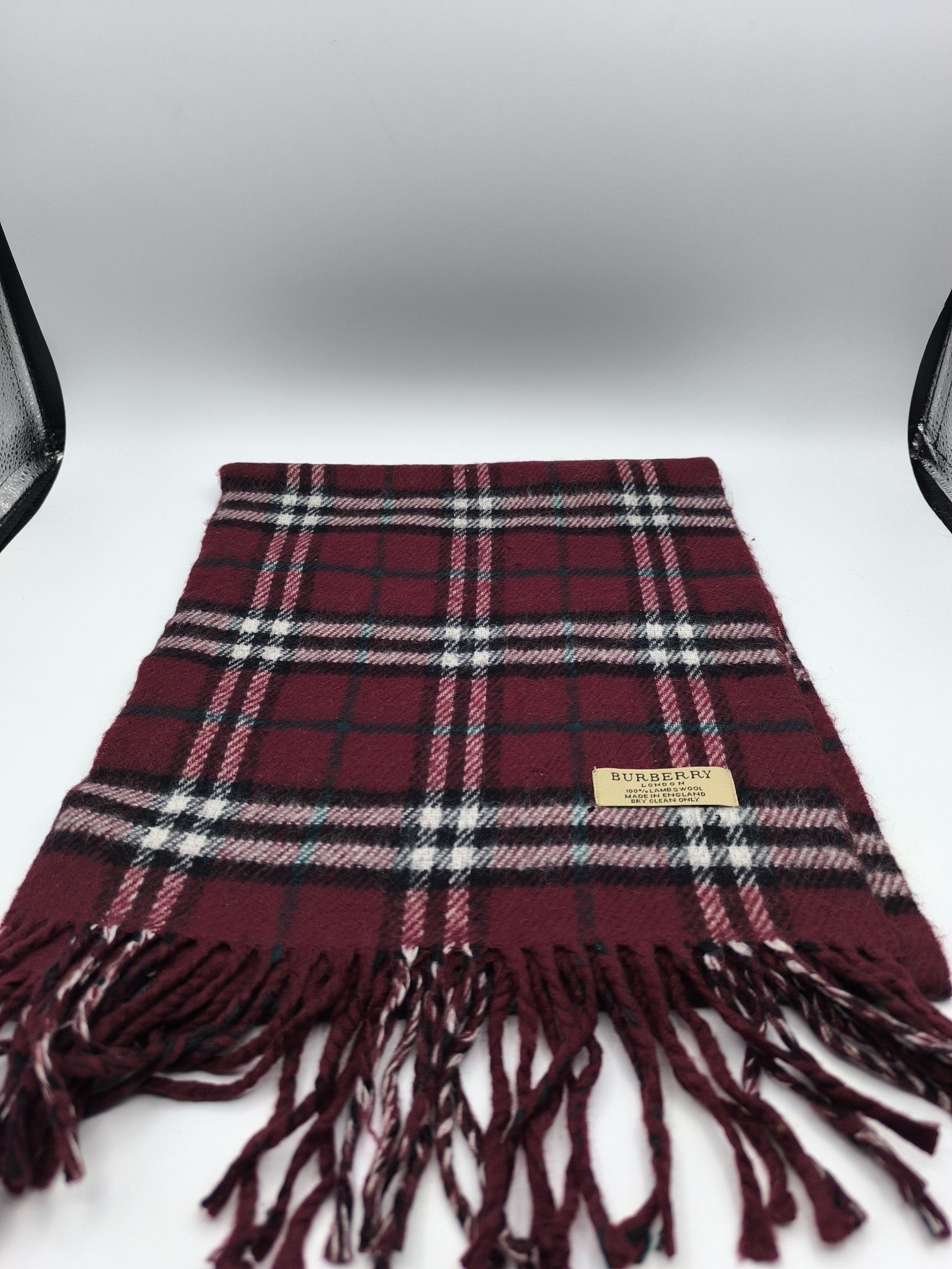 Burberry Women's Red & Pink Check Lambswool Scarf