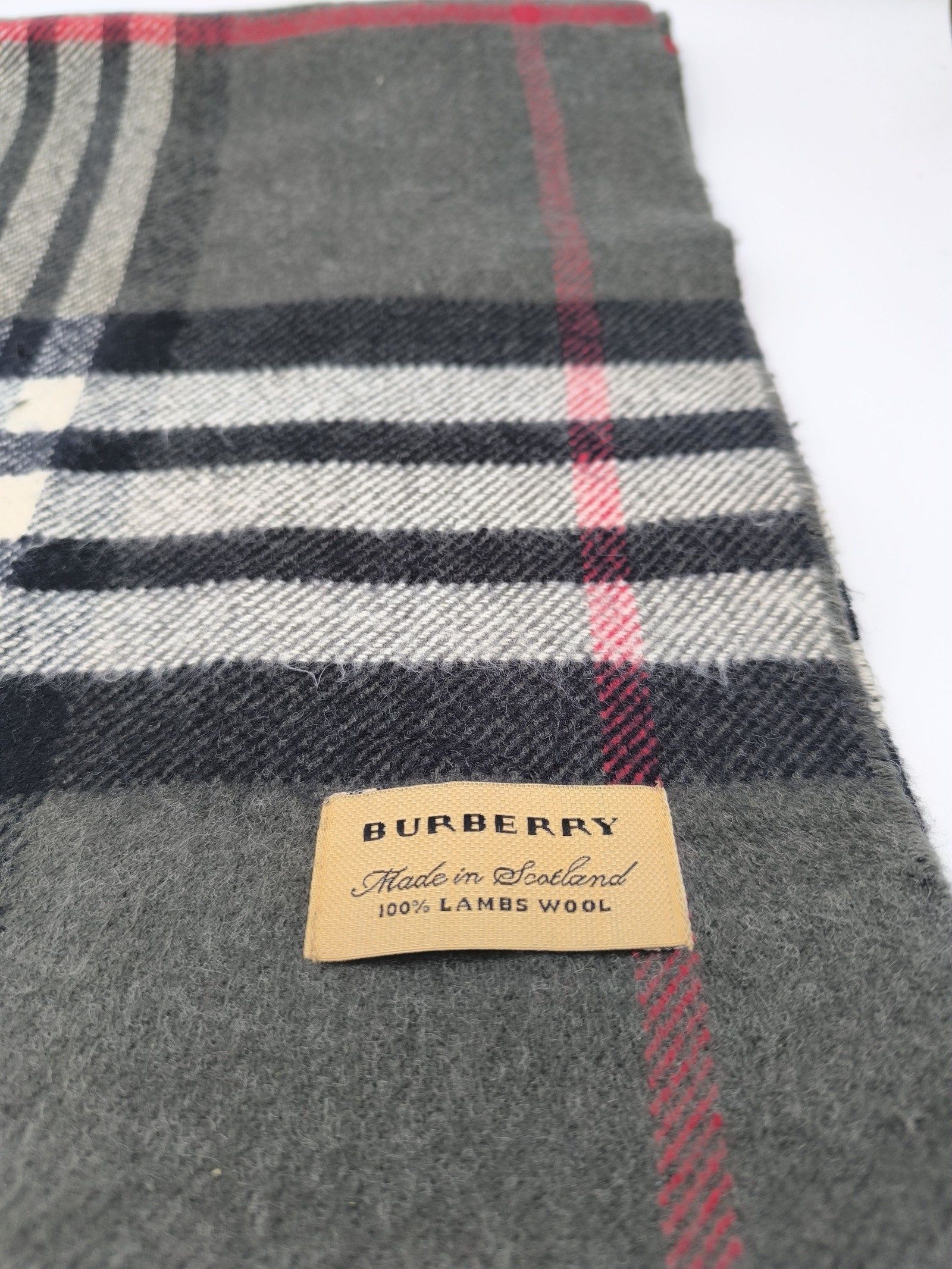Burberry Grey & Red Lambswool Check Scarf image 2