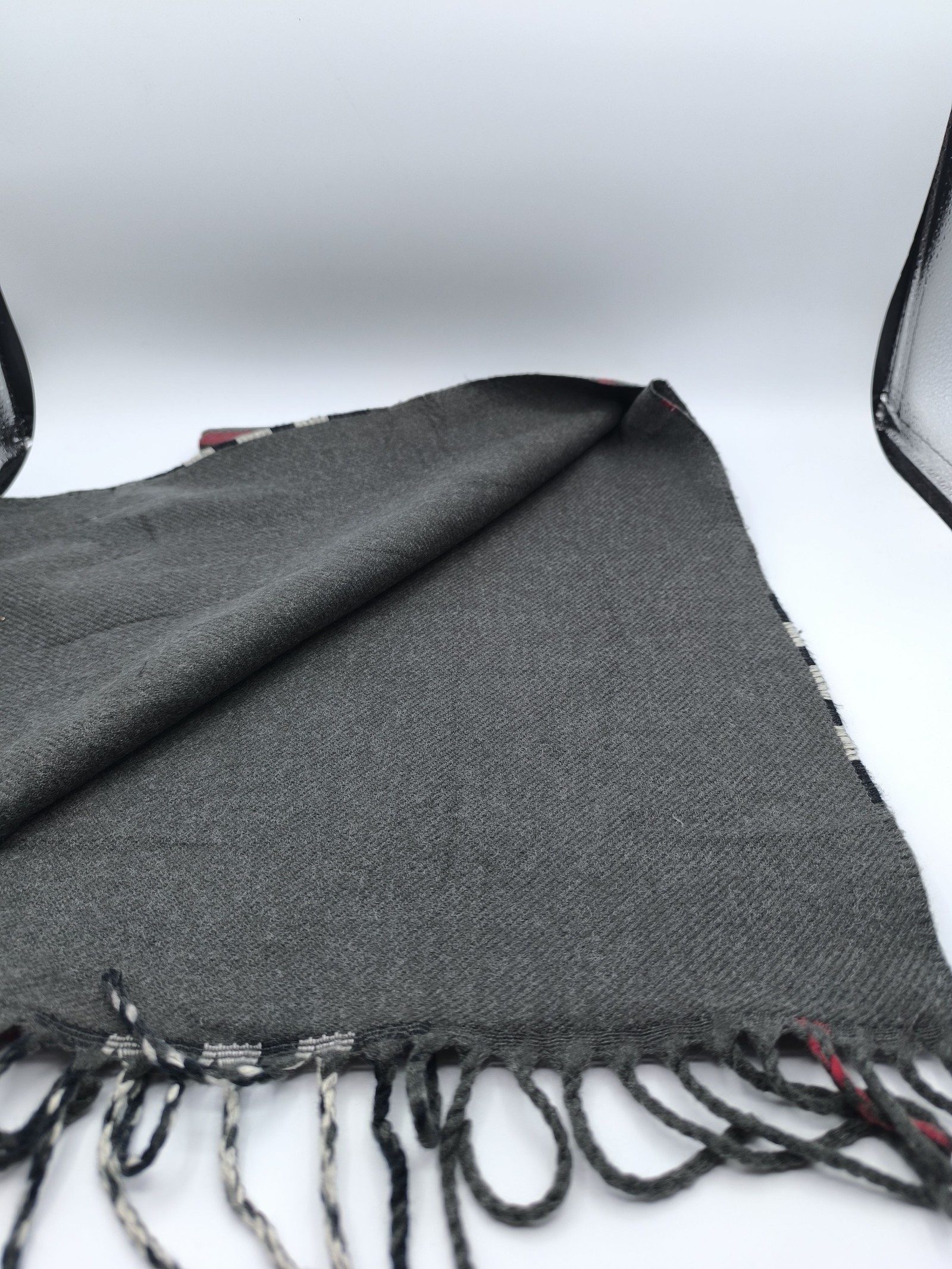 Burberry Grey & Red Lambswool Check Scarf image 3