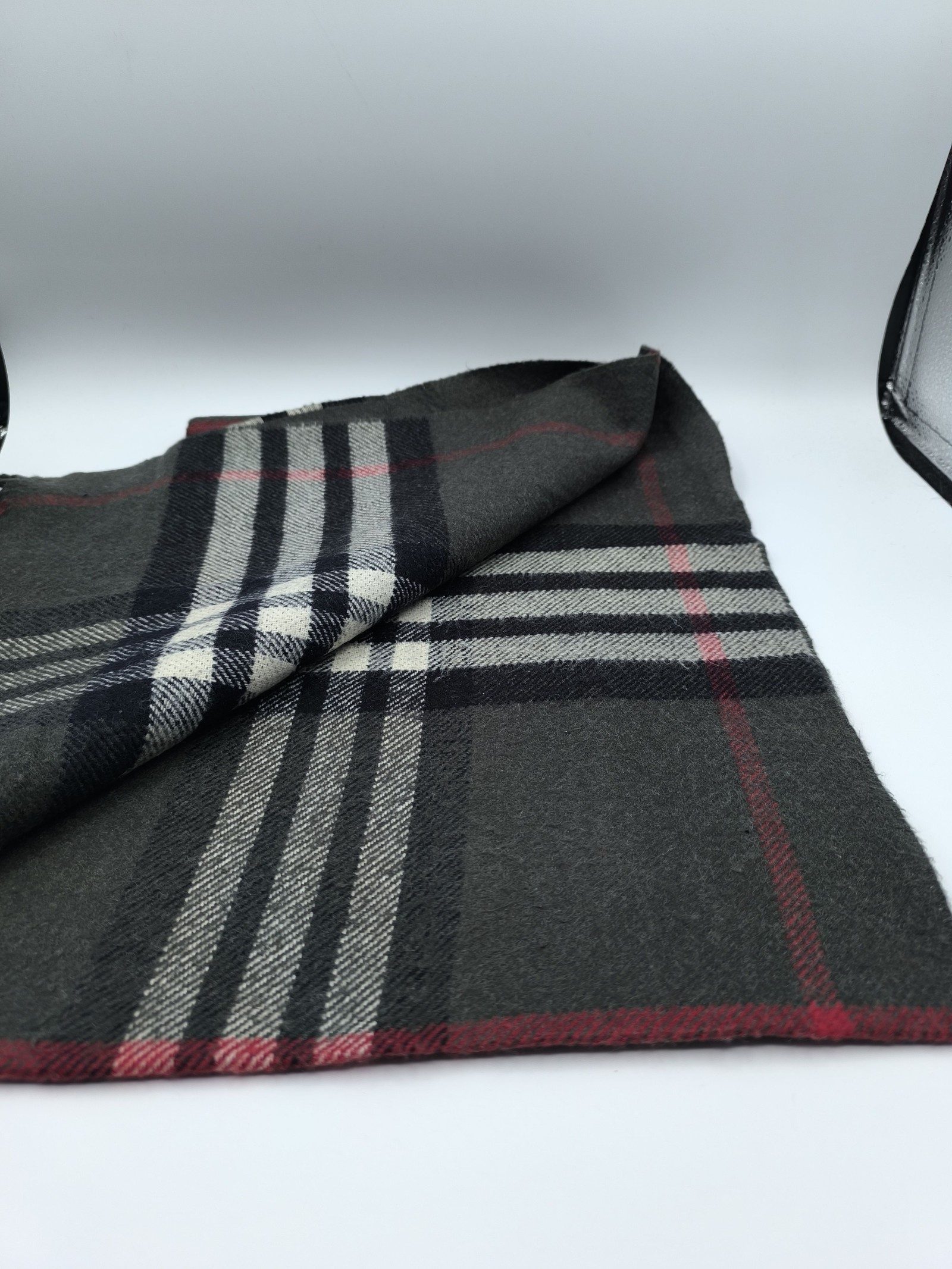 Burberry Grey & Red Lambswool Check Scarf image 4