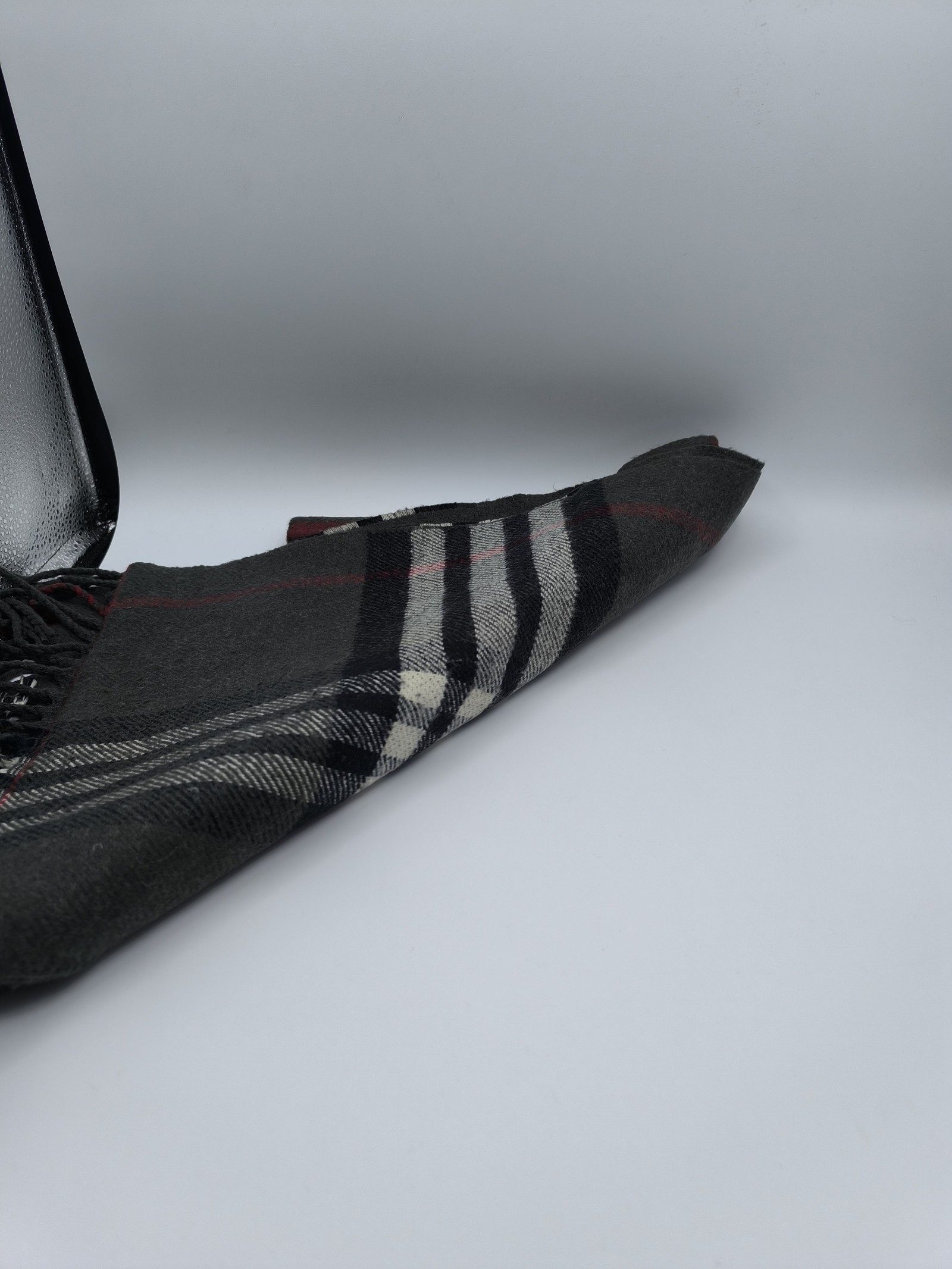Burberry Grey & Red Lambswool Check Scarf image 5