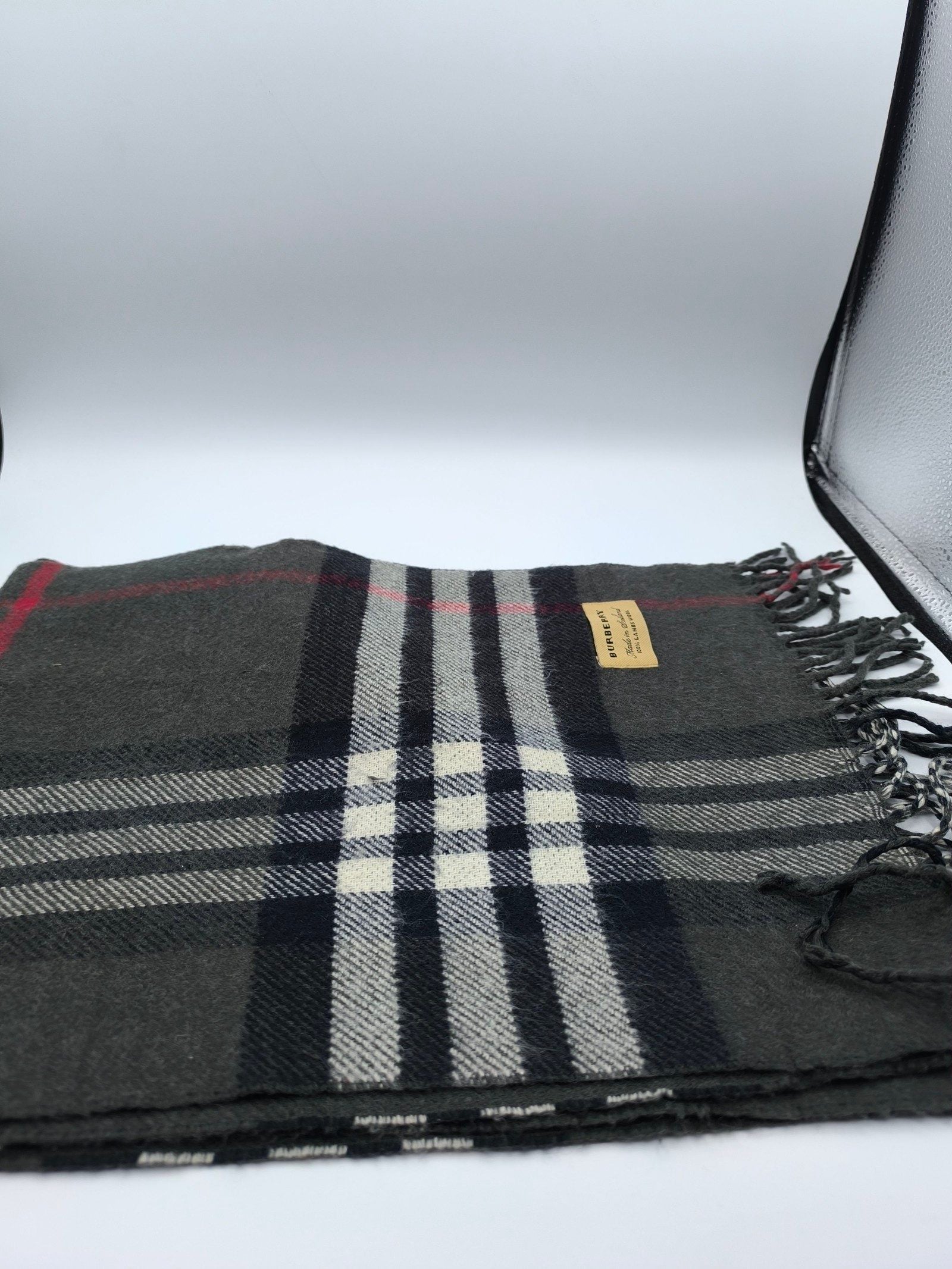 Burberry Grey & Red Lambswool Check Scarf image 6