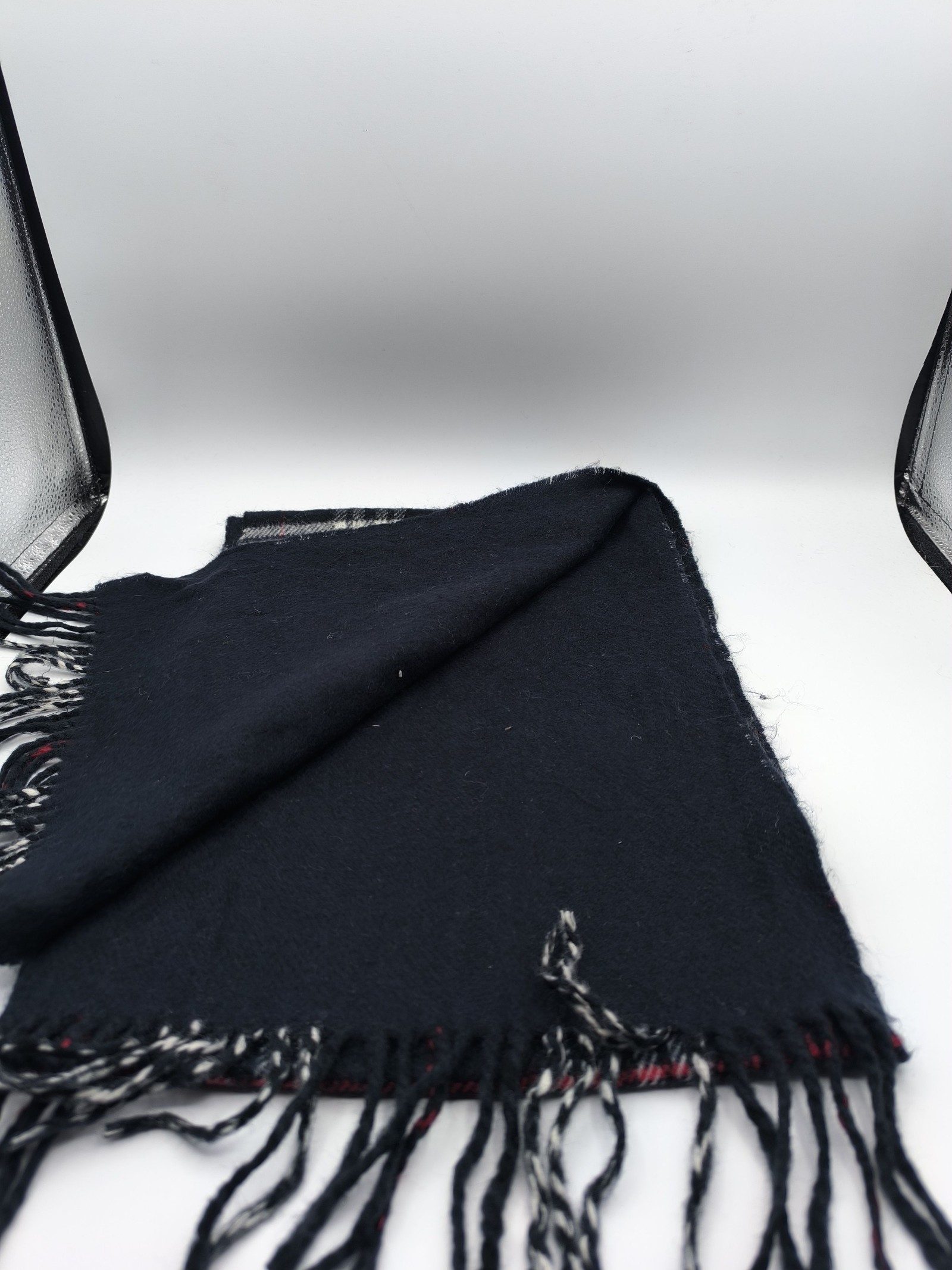 Burberry Black & White & Red Lambswool Scarf Made in England image 3