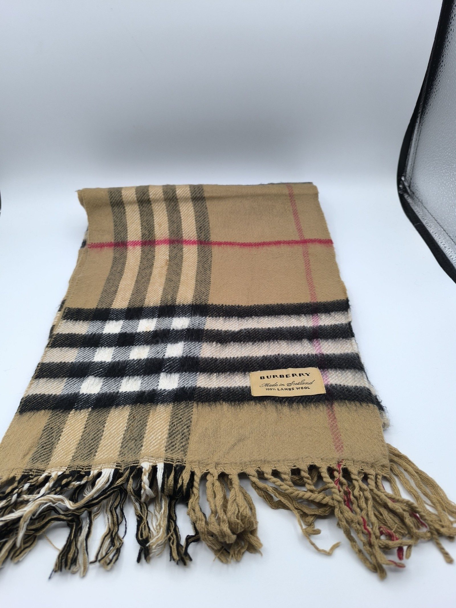 Burberry Beige & Black Lambs Wool Classic Check Scarf