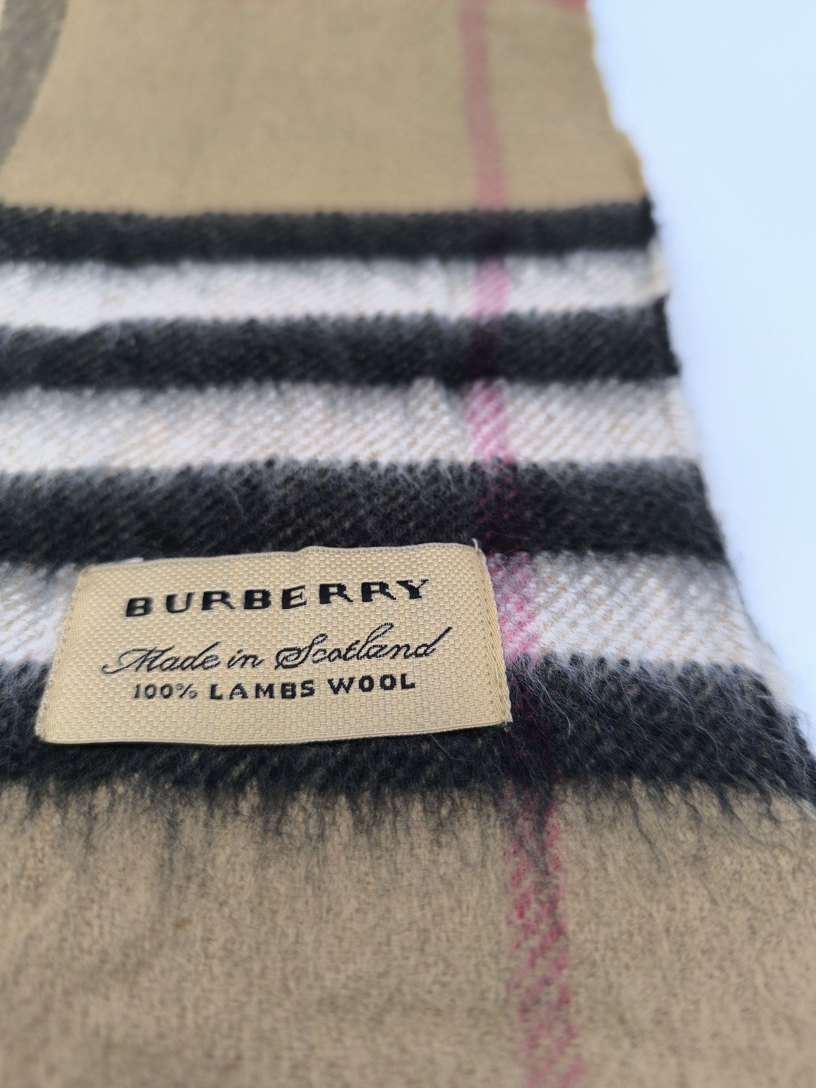 Burberry Beige & Black Lambs Wool Classic Check Scarf image 2