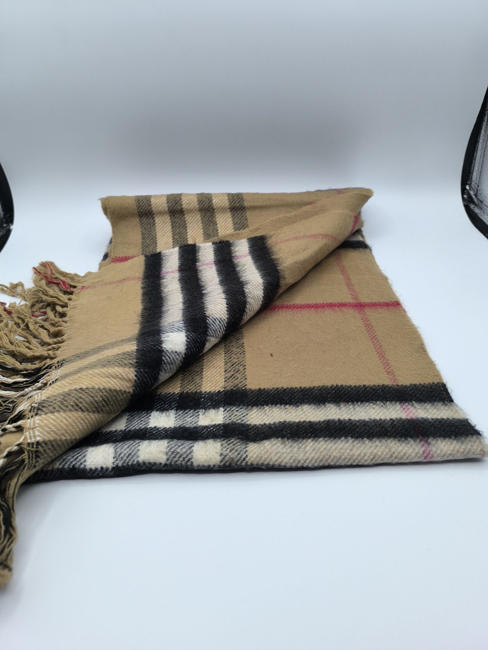 Burberry Beige & Black Lambs Wool Classic Check Scarf image 4