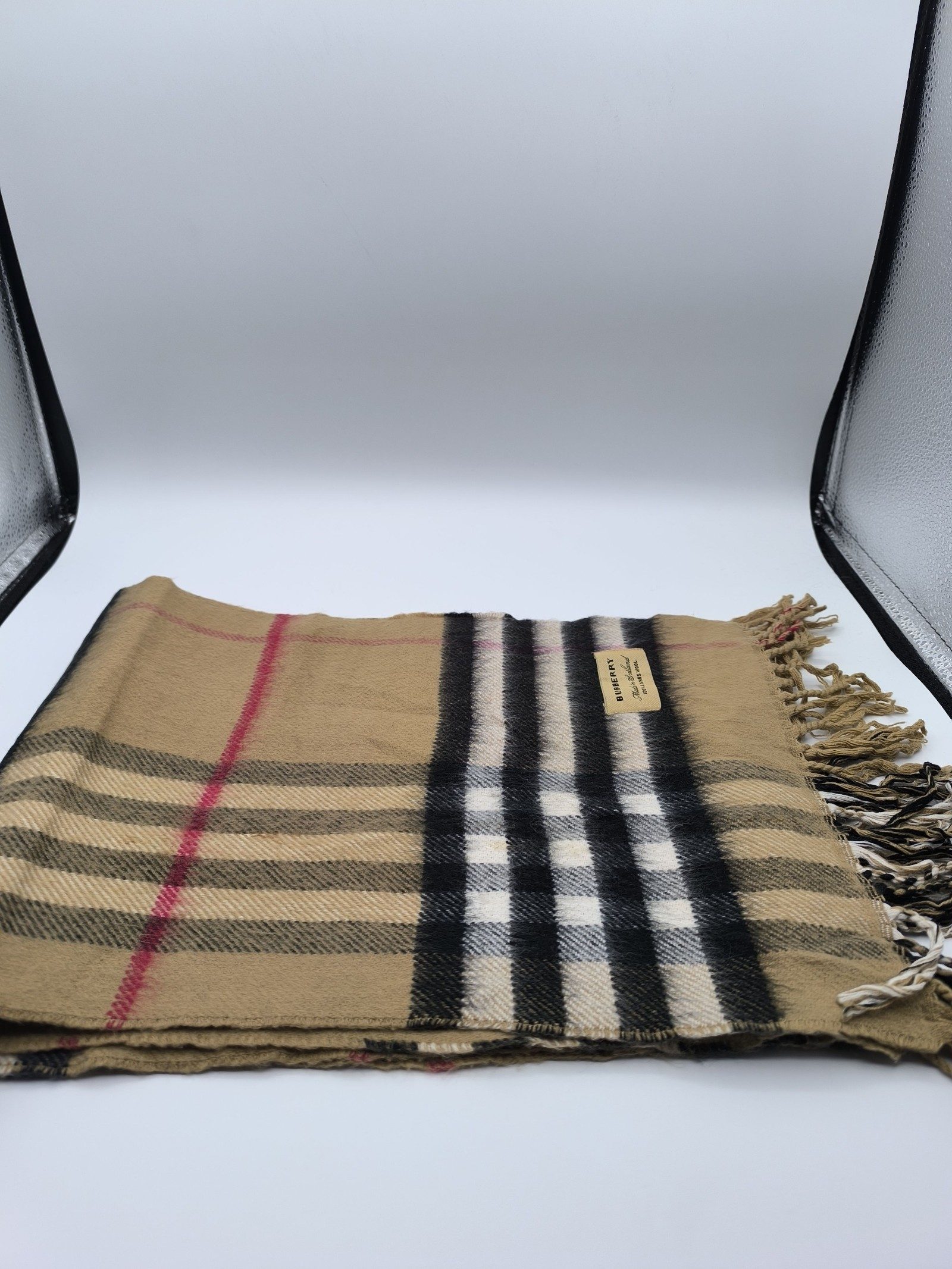 Burberry Beige & Black Lambs Wool Classic Check Scarf image 6