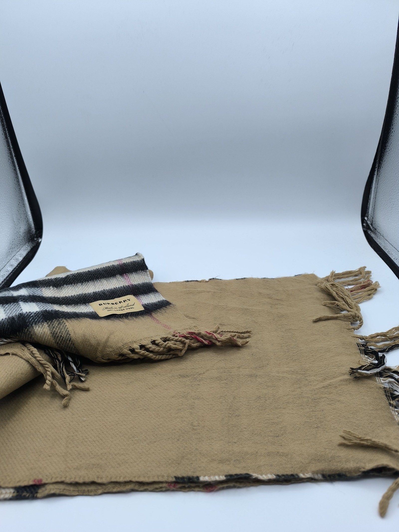 Burberry Beige & Black Lambs Wool Classic Check Scarf image 7