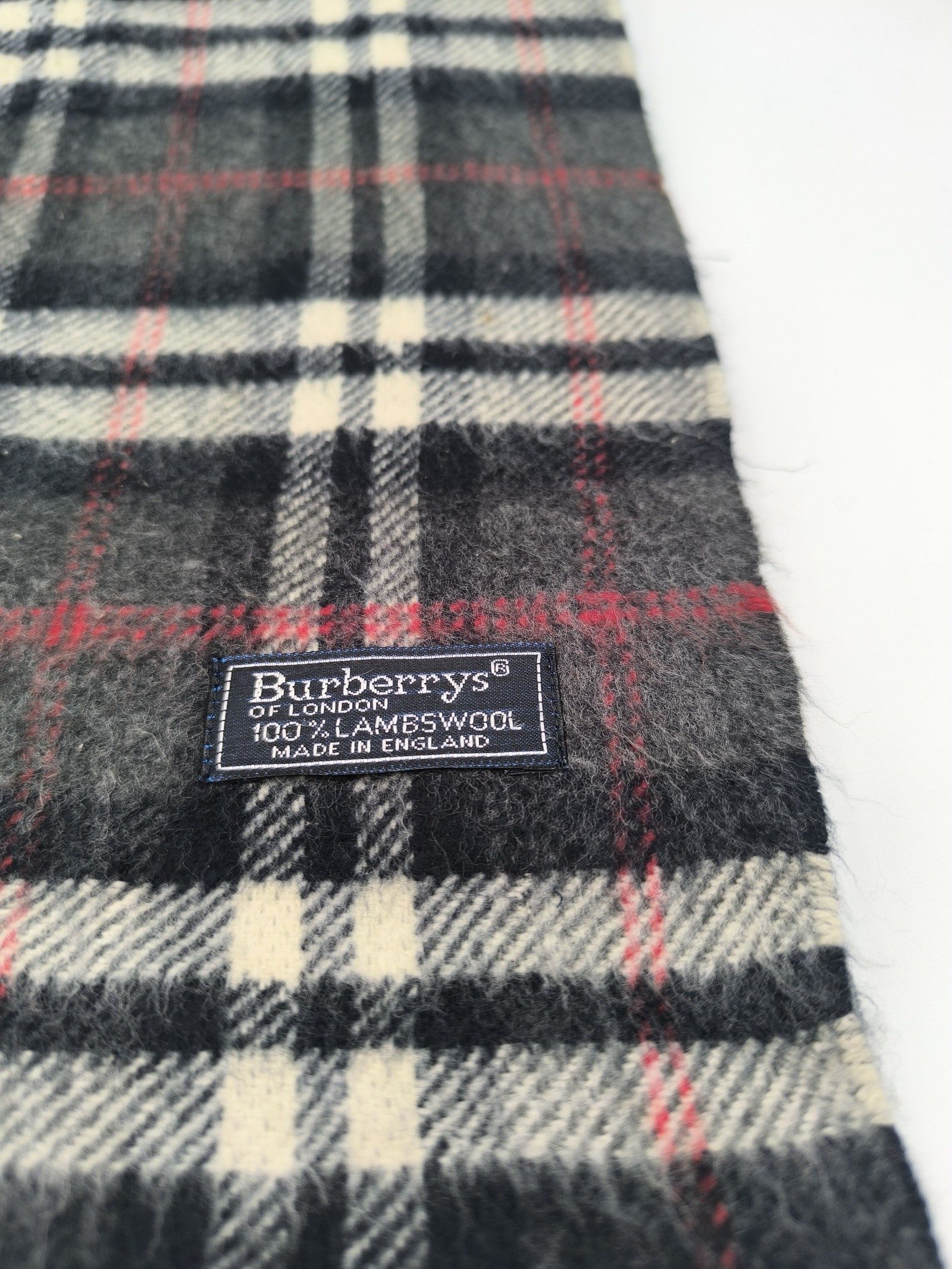 Burberry Black & Grey Wool Plaid Scarf Lambswool image 2