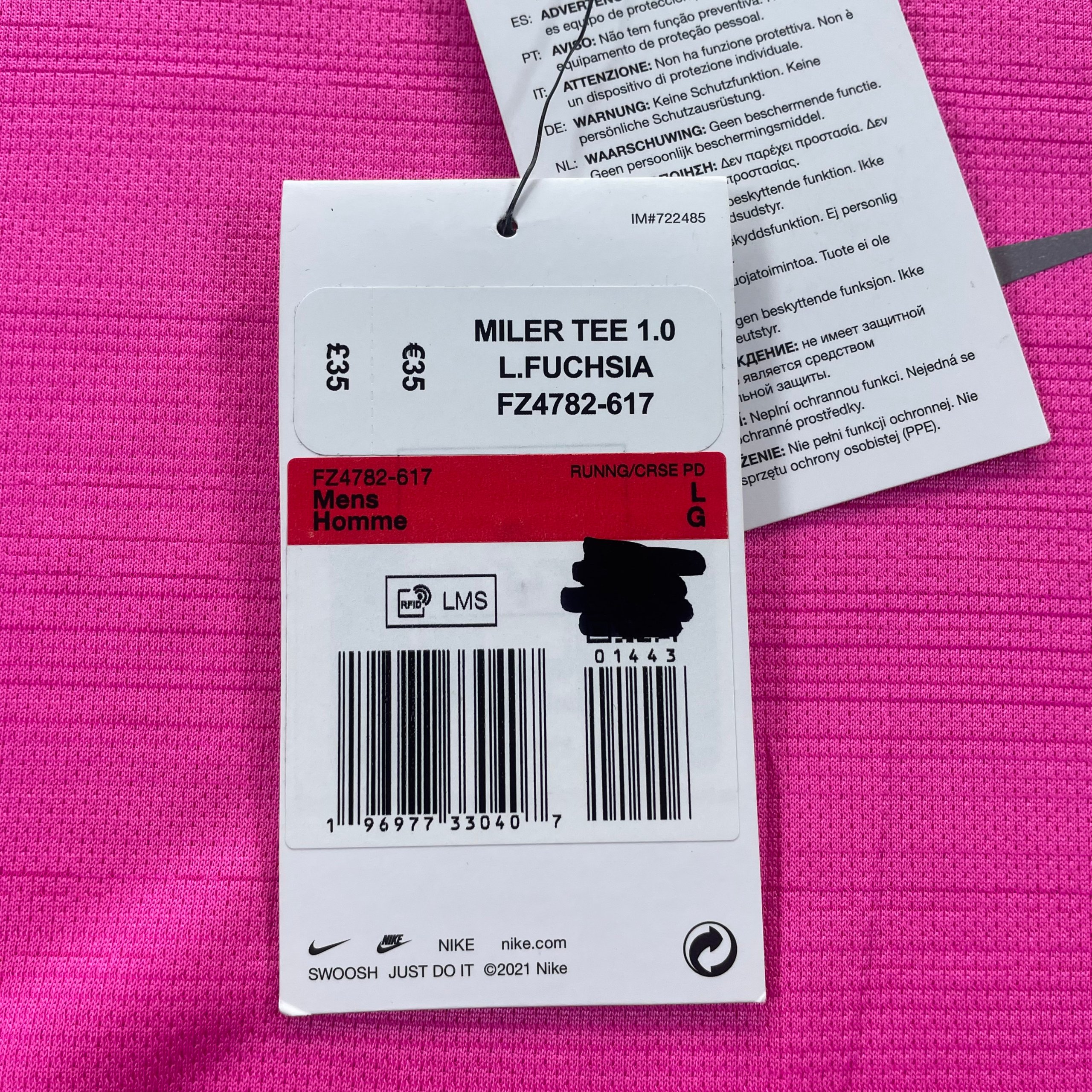 Nike Men's Large Fuchsia Miler Tee 1.0 Running Shirt image 4