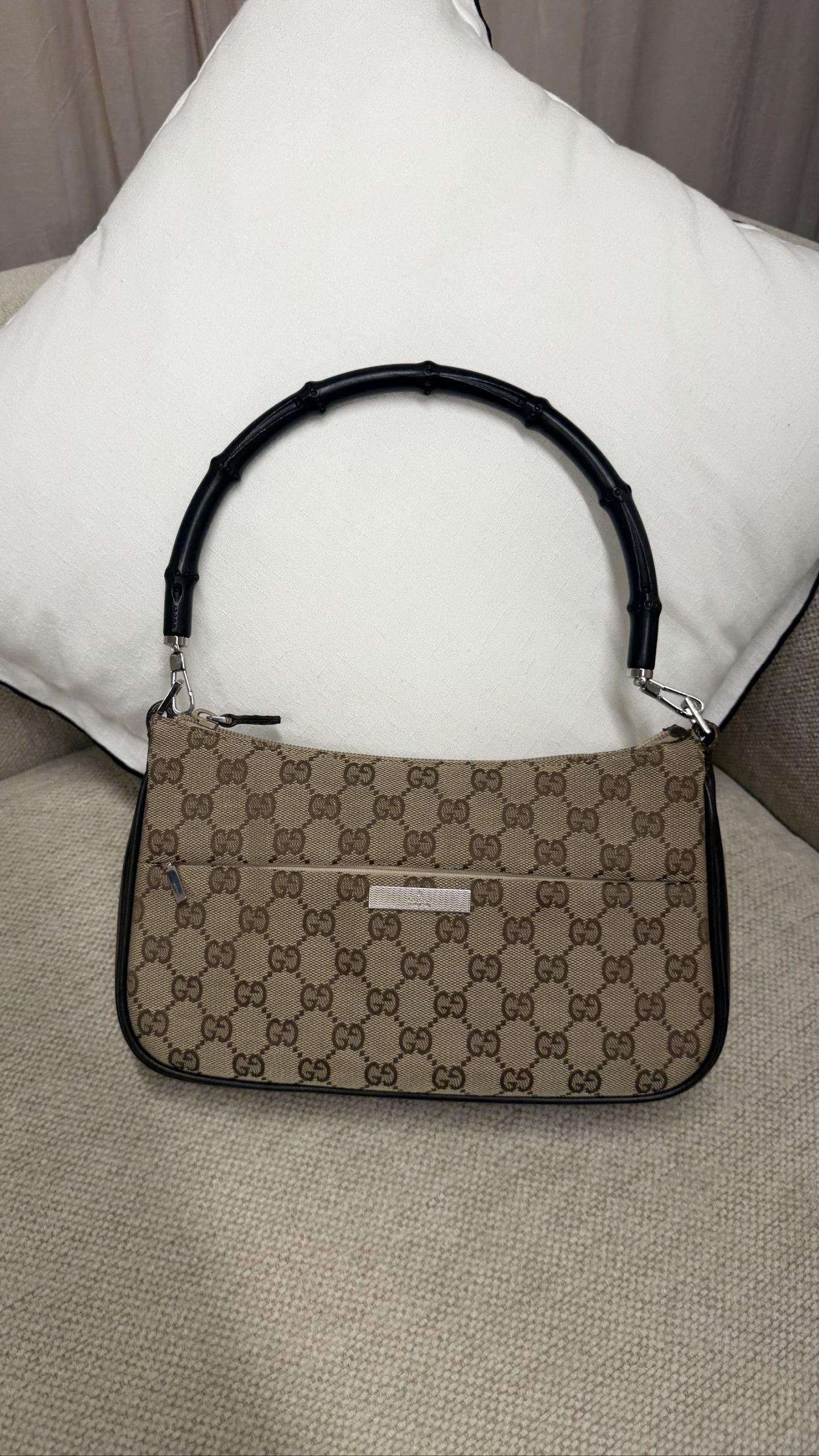 Gucci Tom Ford Top Handle Bag – Beige GG Jacquard with Black Bamboo