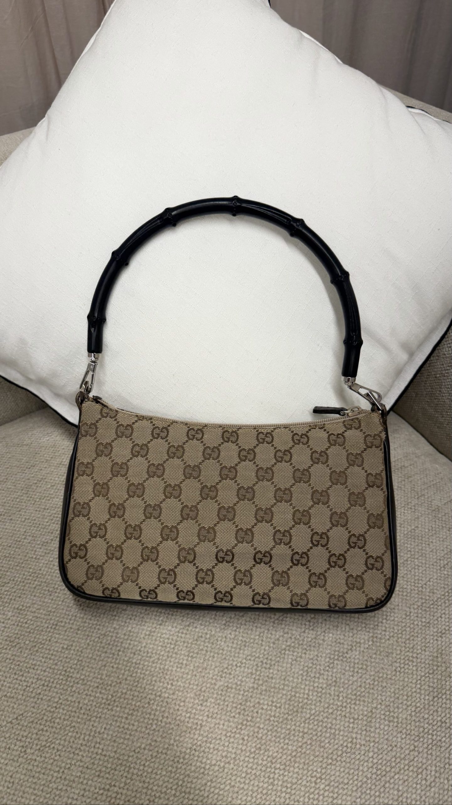 Gucci Tom Ford Top Handle Bag – Beige GG Jacquard with Black Bamboo image 2